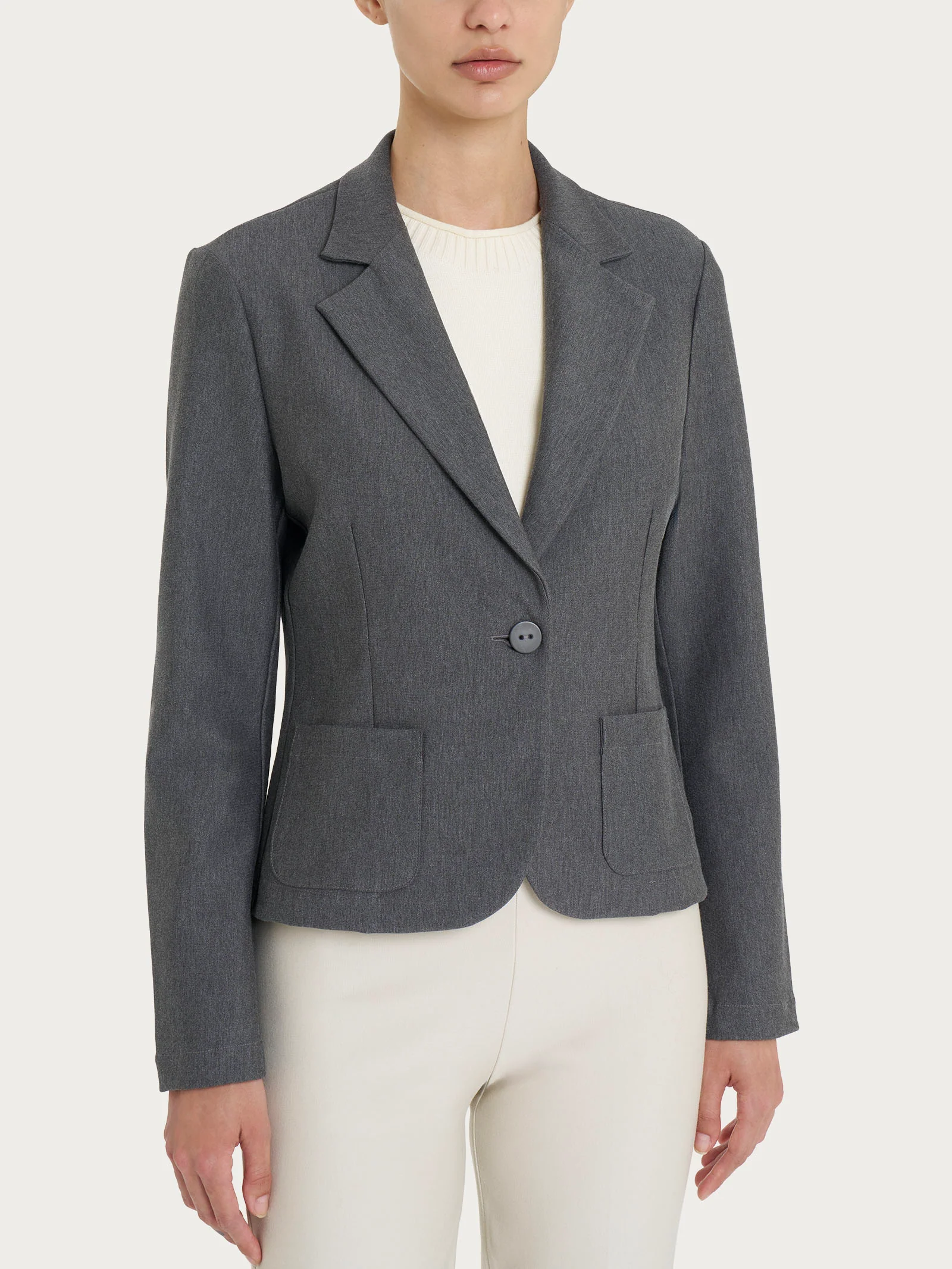 Blazer corto con 1 bottone in Compact - Ardesia Mel.