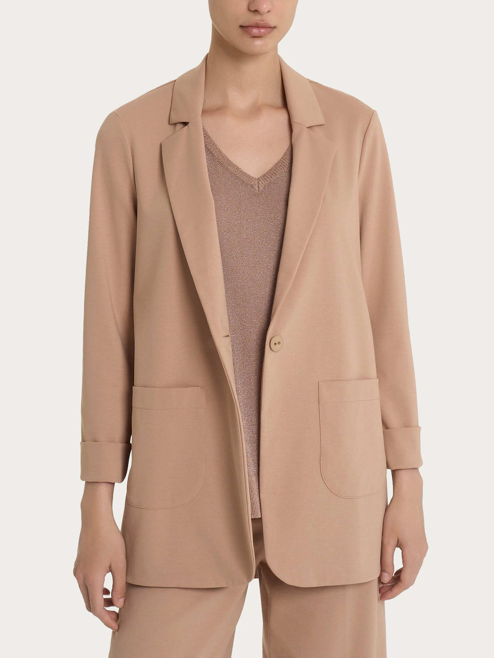 Blazer destrutturato in Compact Light - Warm Taupe - Image 2