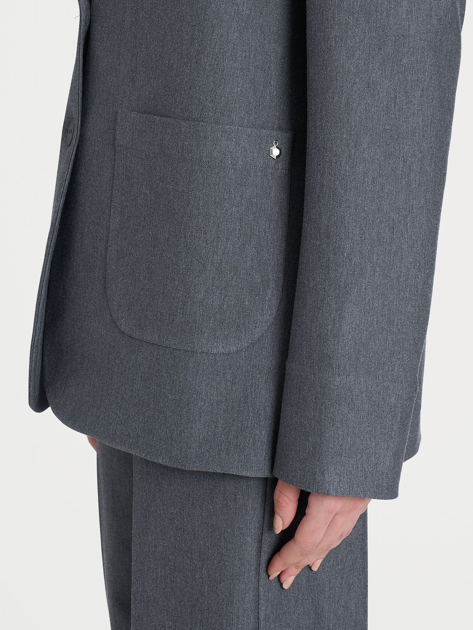 Blazer over con due bottoni in Compact - Ardesia Mel. - Image 3