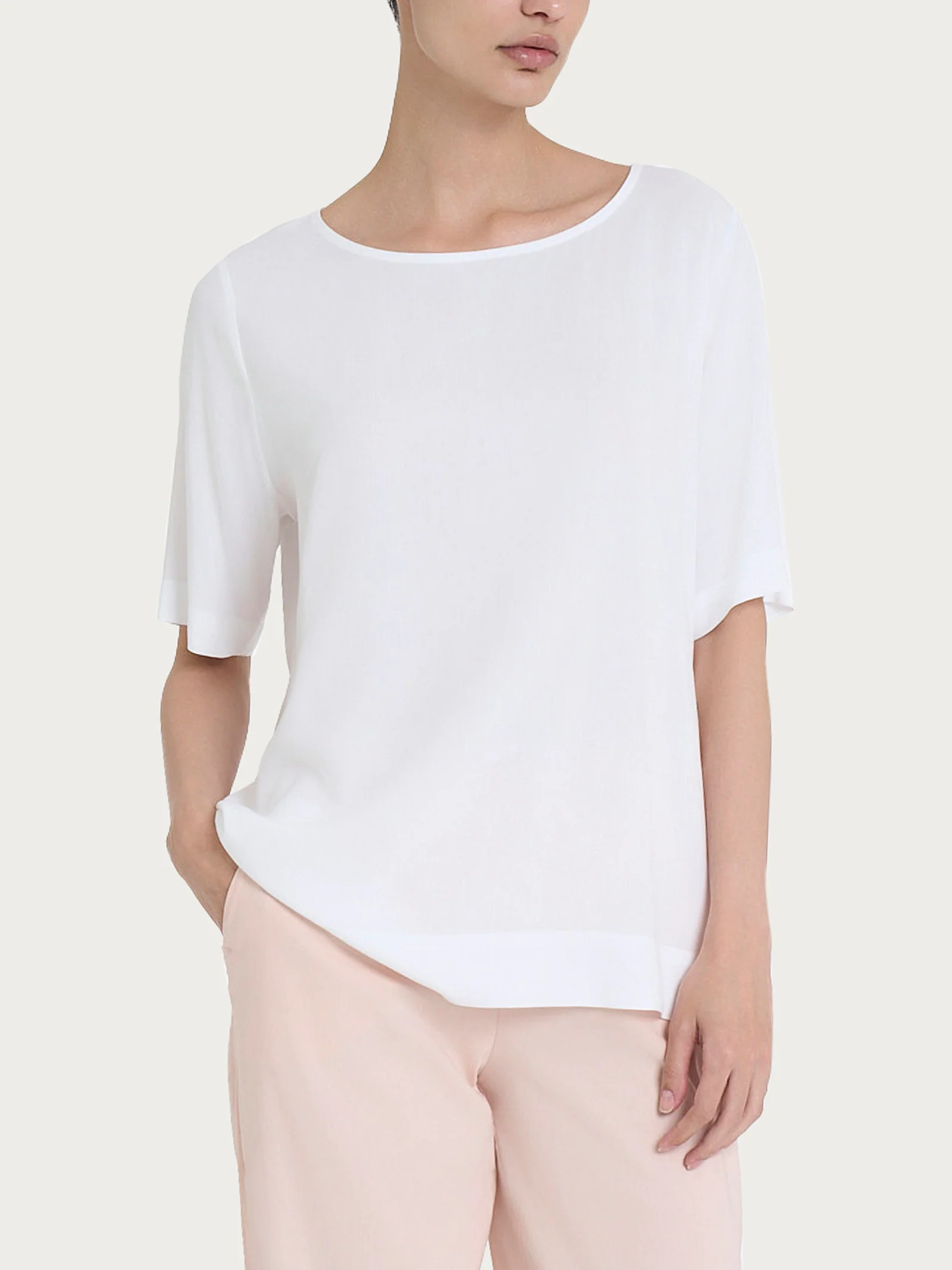 Blusa a manica corta in Ecoseta - Bianco