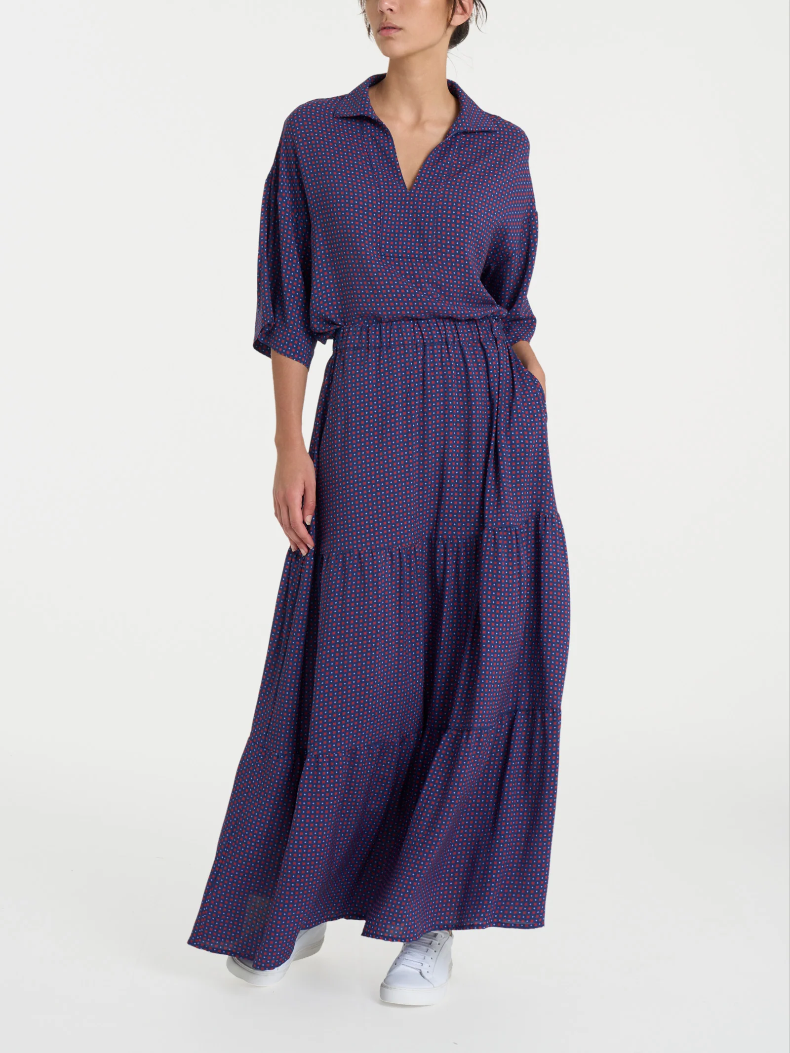 Blusa con colletto e micro pattern in Ecoseta - Fant. Salsa - Image 6