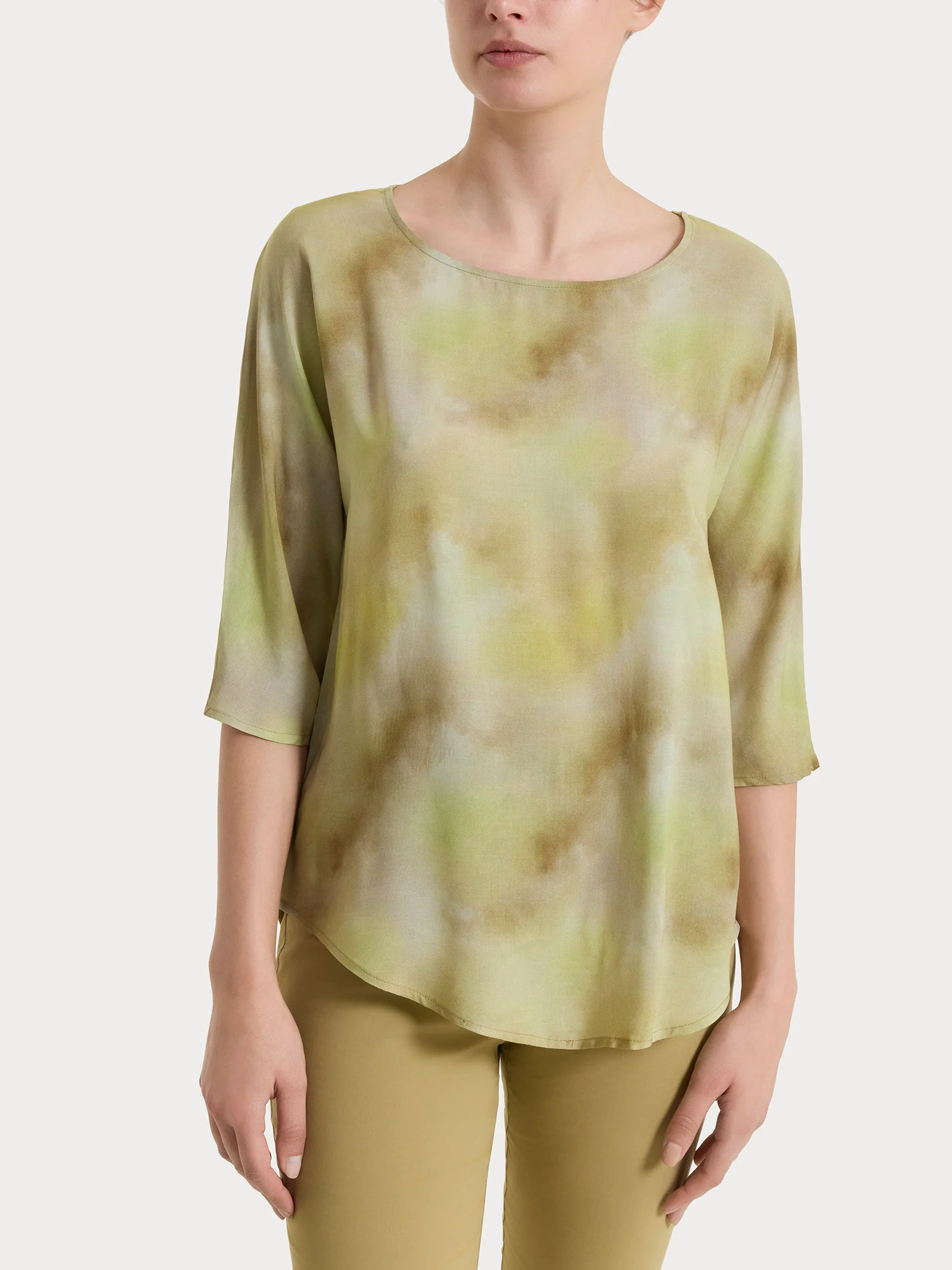 Blusa con manica 3/4 e fantasia in EcoSeta - Fant. Khaki