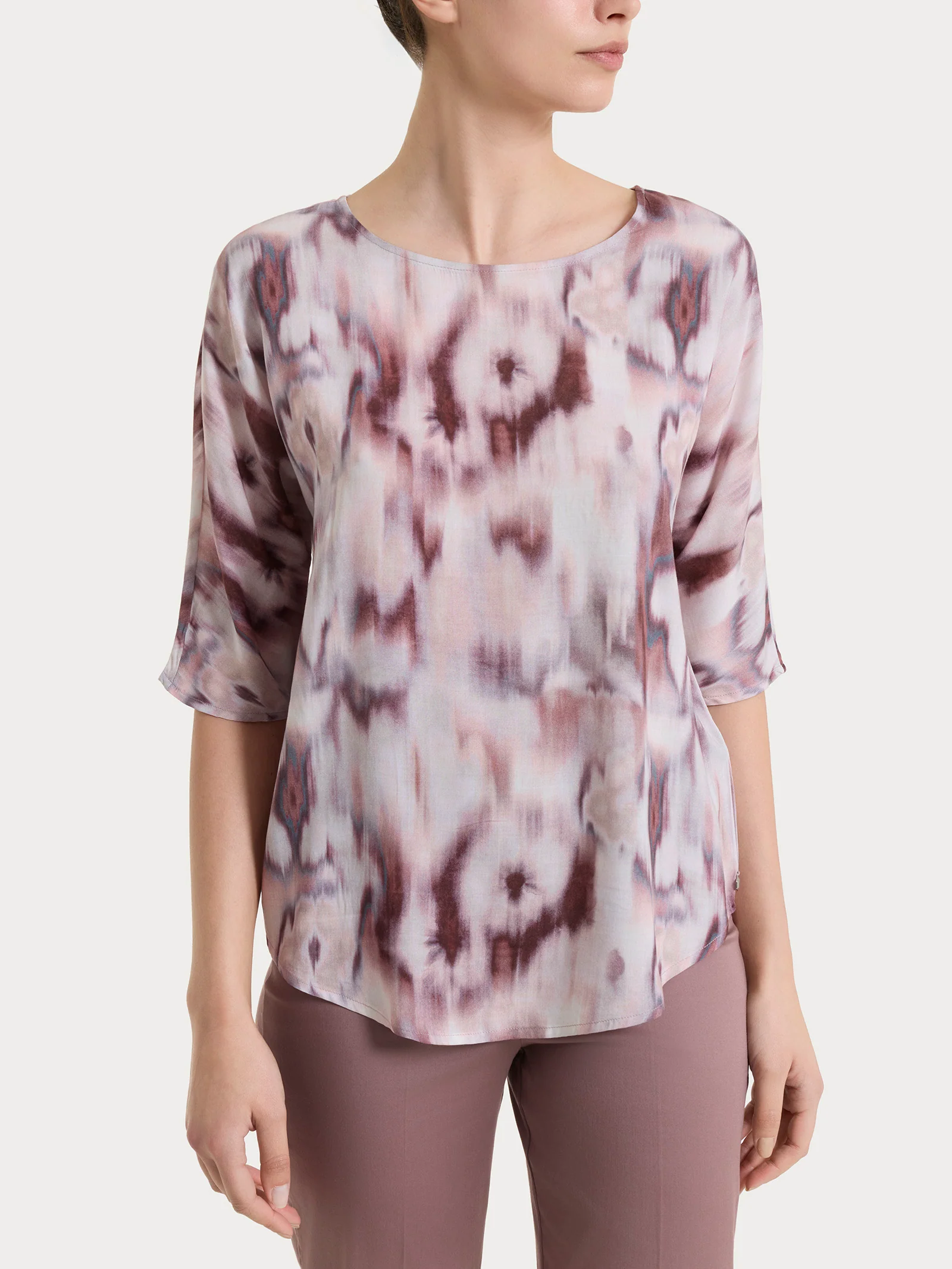 Blusa con manica 3/4 e fantasia in EcoSeta - Fant. Mahogany