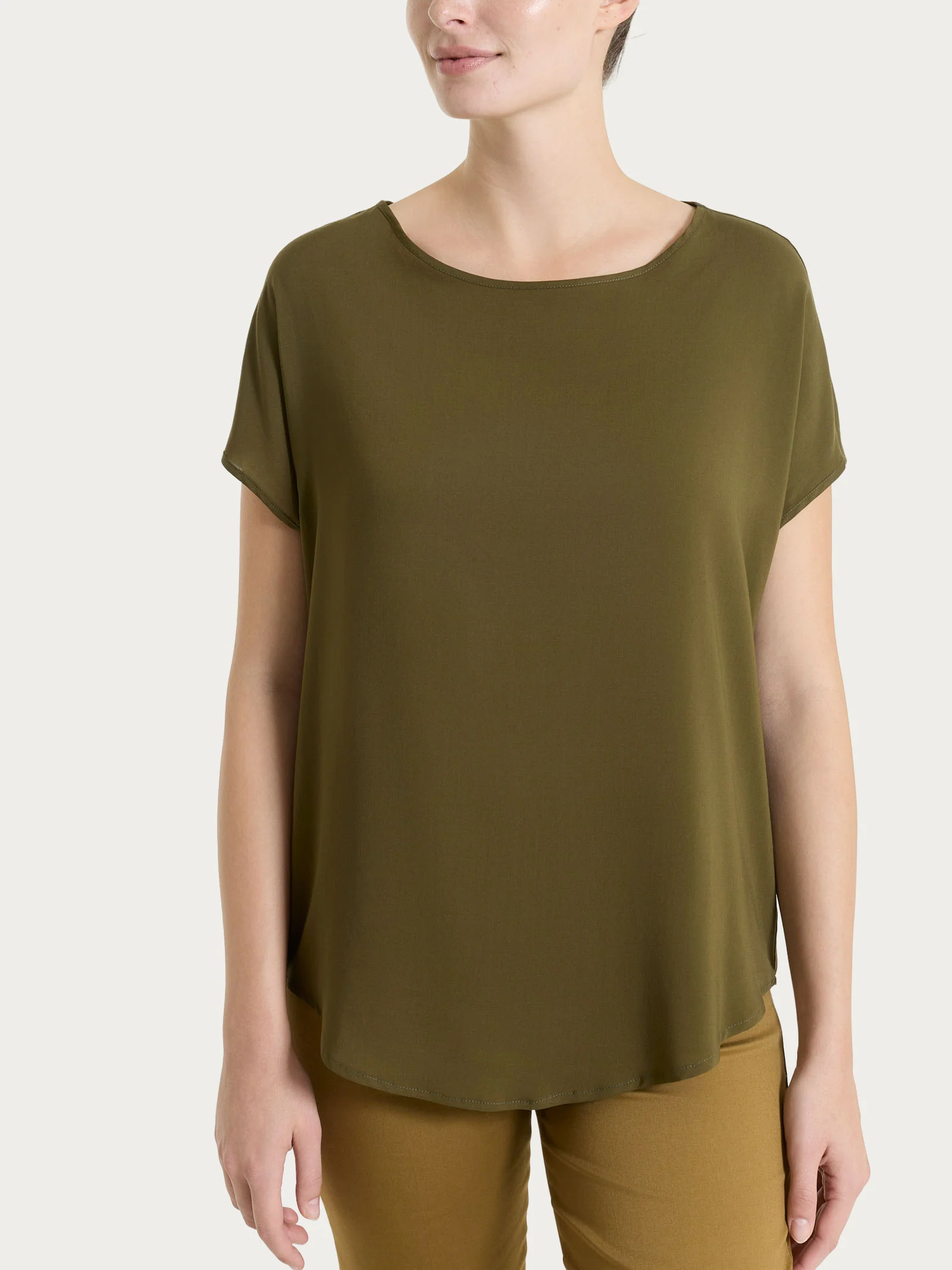 Blusa con manica a kimono in Voile Stretch - Dark Olive