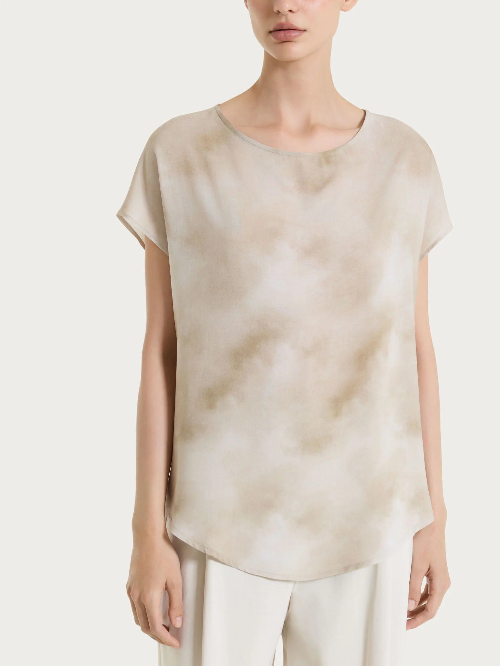 Blusa con manica corta e fantasia in EcoSeta - Fant. Crockery