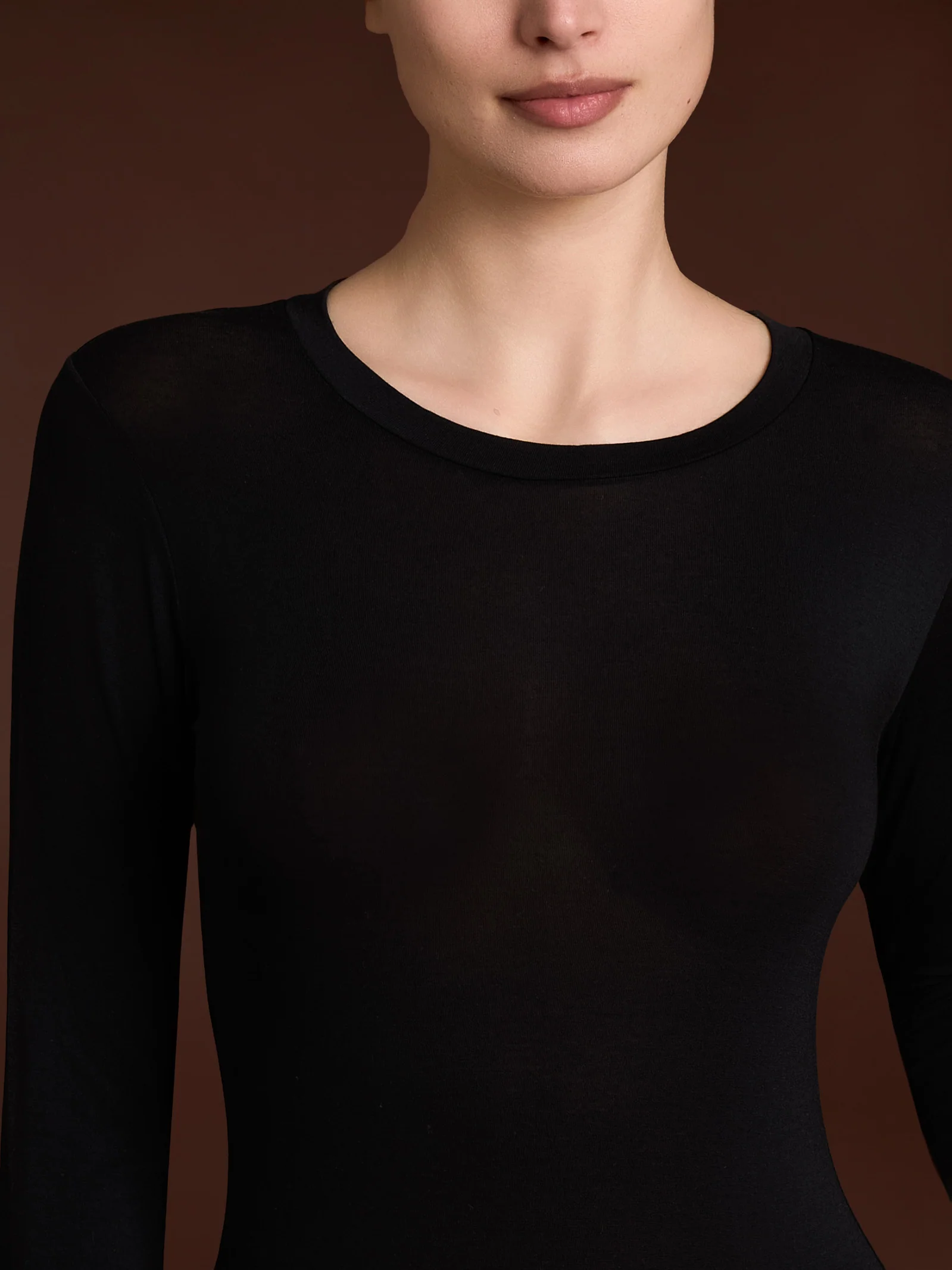 Body girocollo con manica lunga in tenderwool - Dark Olive - Image 3