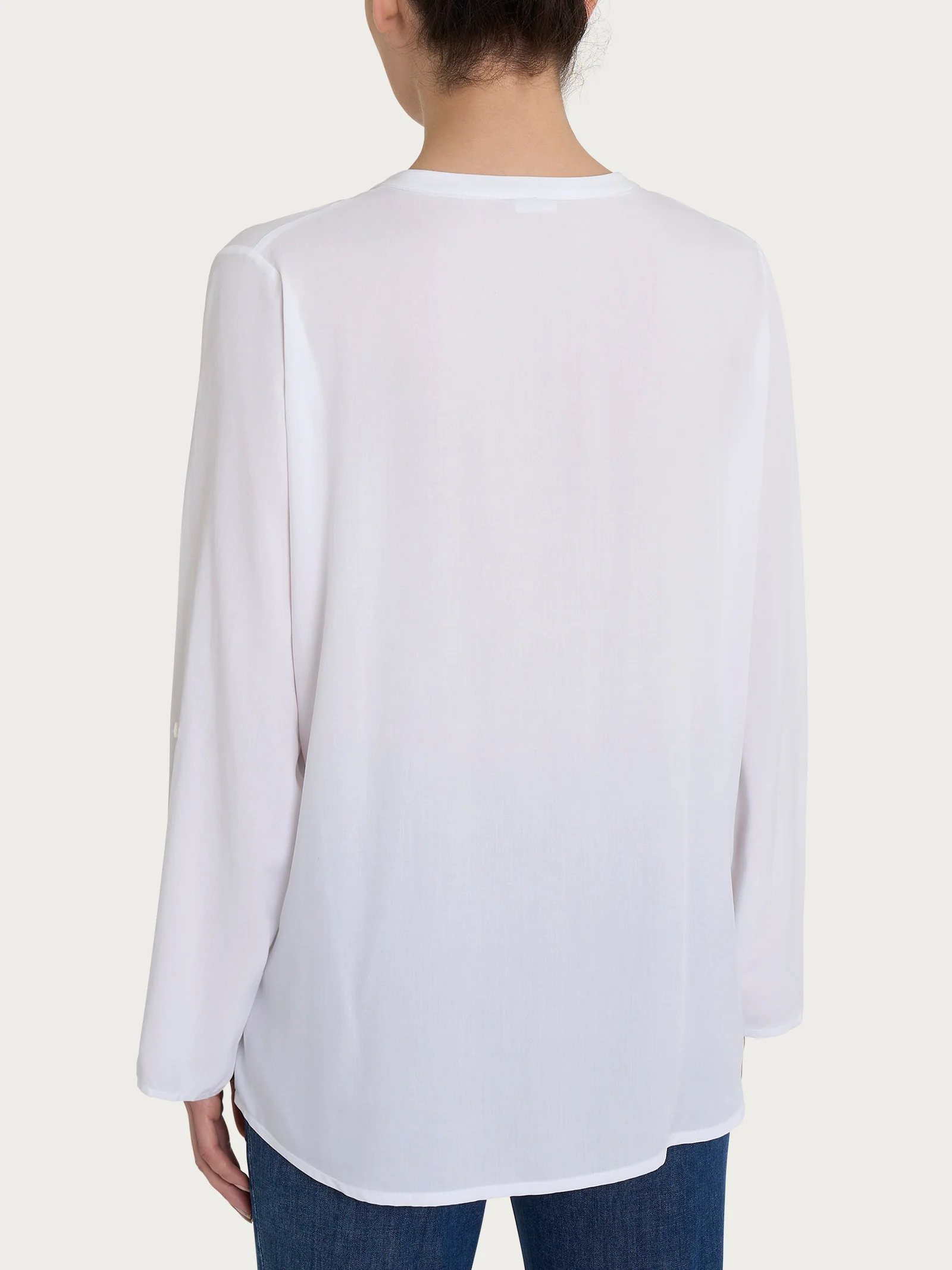 Camicia con collo alla coreana in EcoSeta - Bianco - Image 2