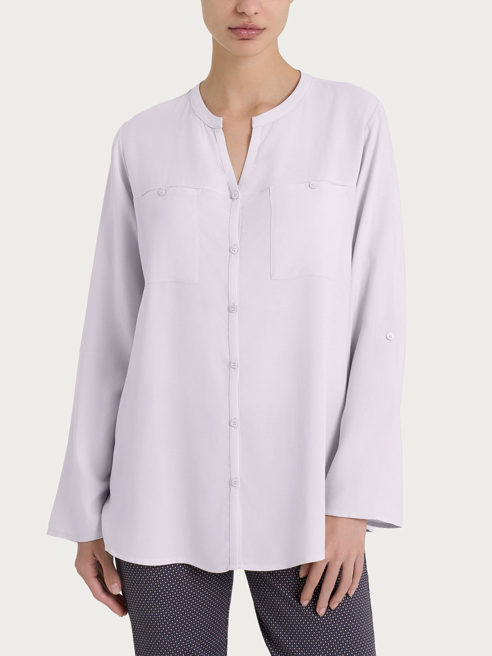 Camicia con collo alla coreana in EcoSeta - Orchid Hush