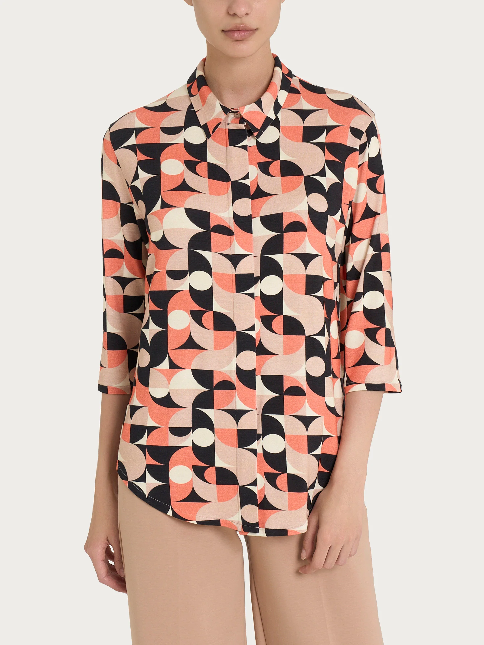 Camicia con geometric pattern in Viscosa Summer - Fant. Warm Taupe