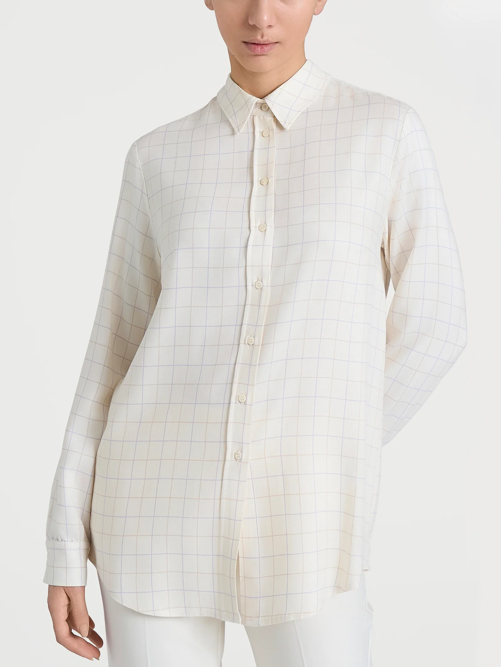 Camicia con macro check bicolor in Winter EcoSeta - Fant.Avorio