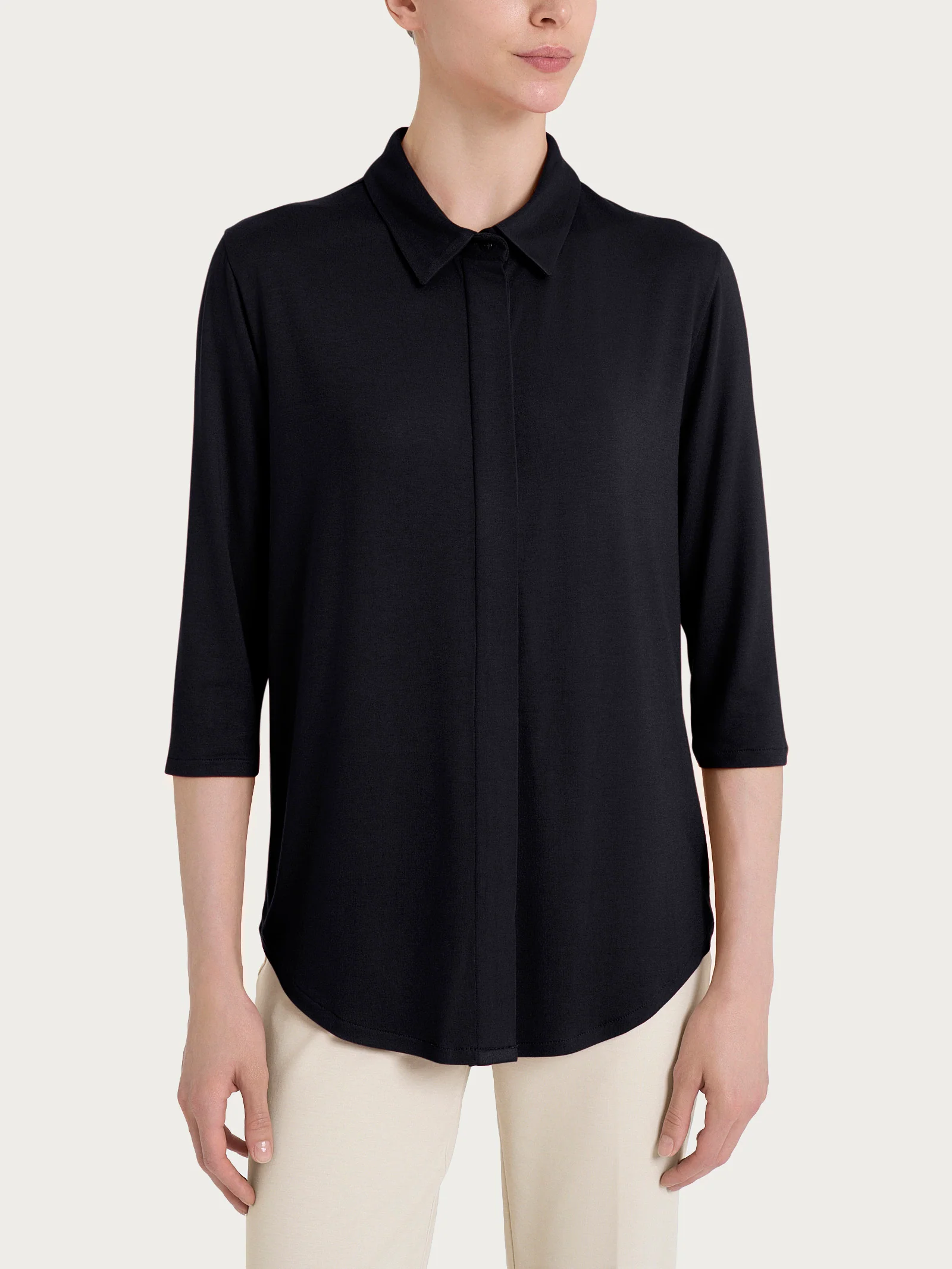 Camicia con manica 3/4 in Viscosa Summer - Nero