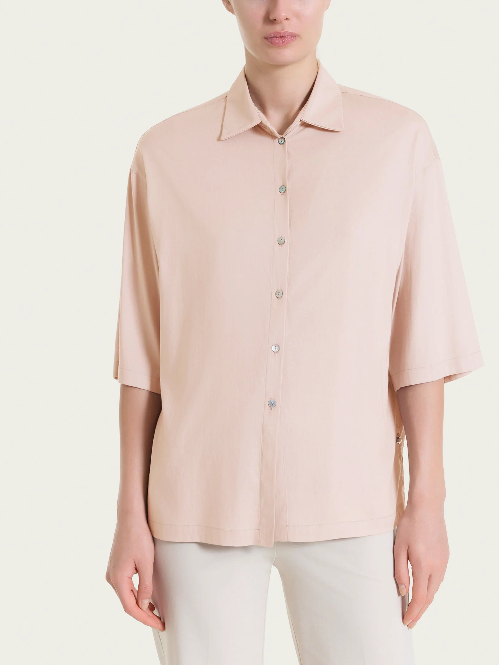 Camicia con manica 3/4 in Voile Stretch - Cameo Rose