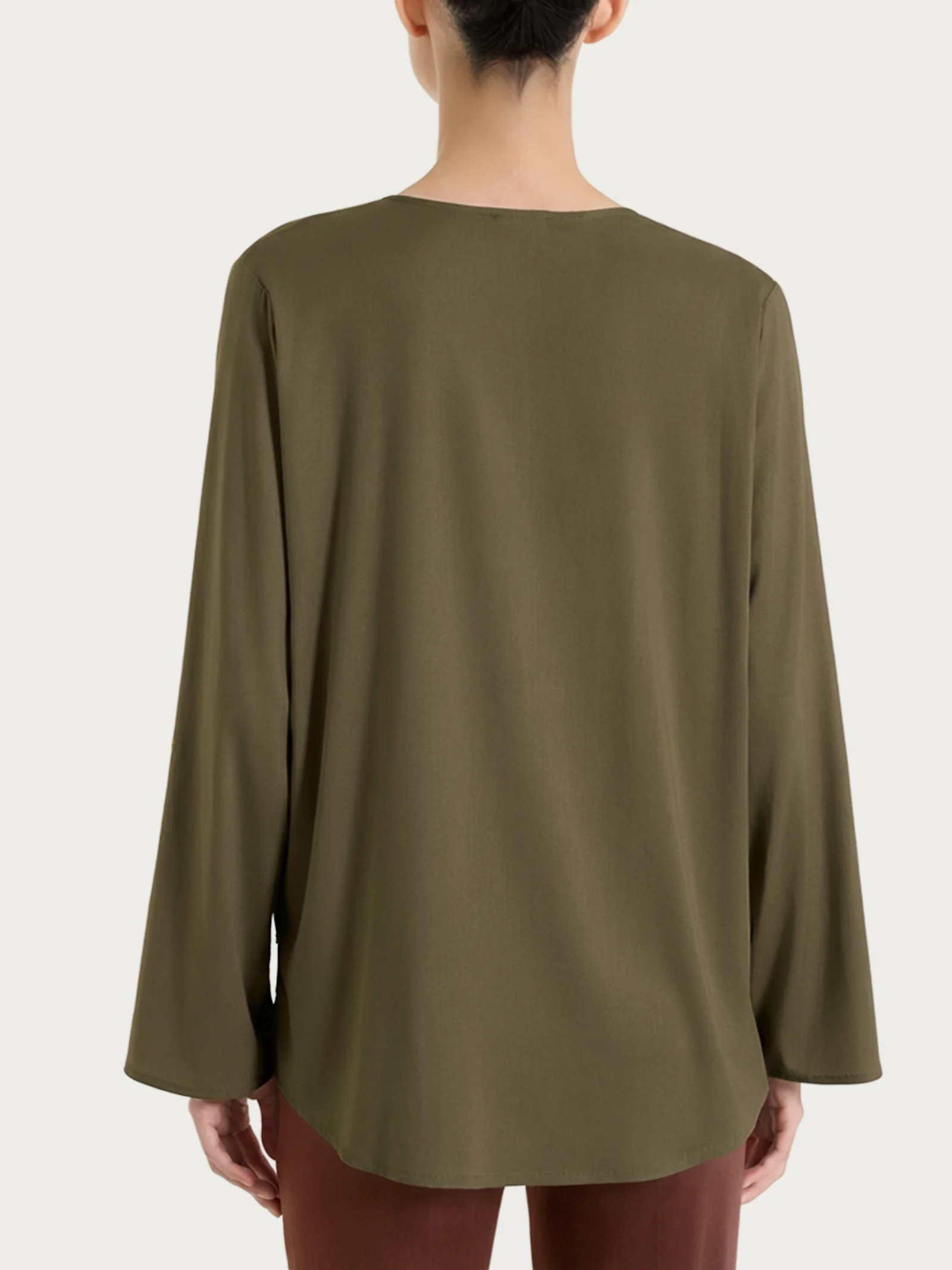 Camicia con manica risvoltabile in Voile Stretch - Dark Olive - Image 2