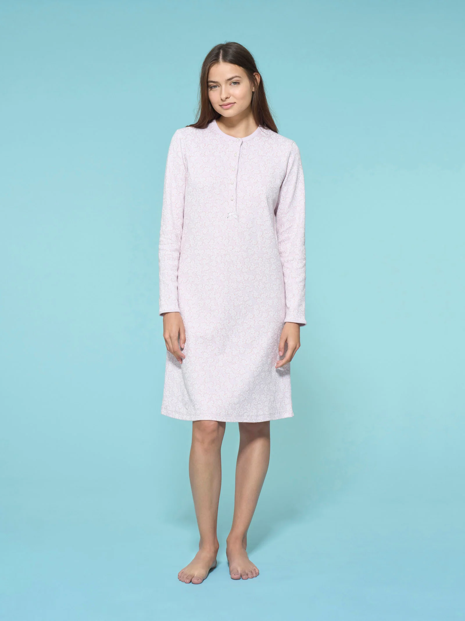 Camicia da notte a serafino in interlock di cotone - Fant. Lavender Fog