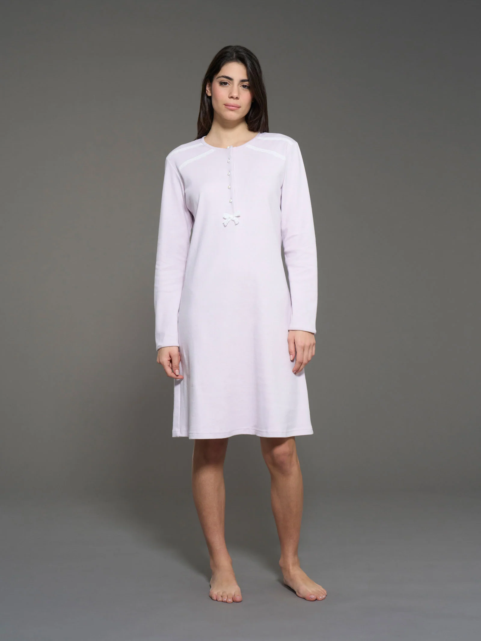 Camicia da notte a serafino in interlock di cotone - Lavender Fog
