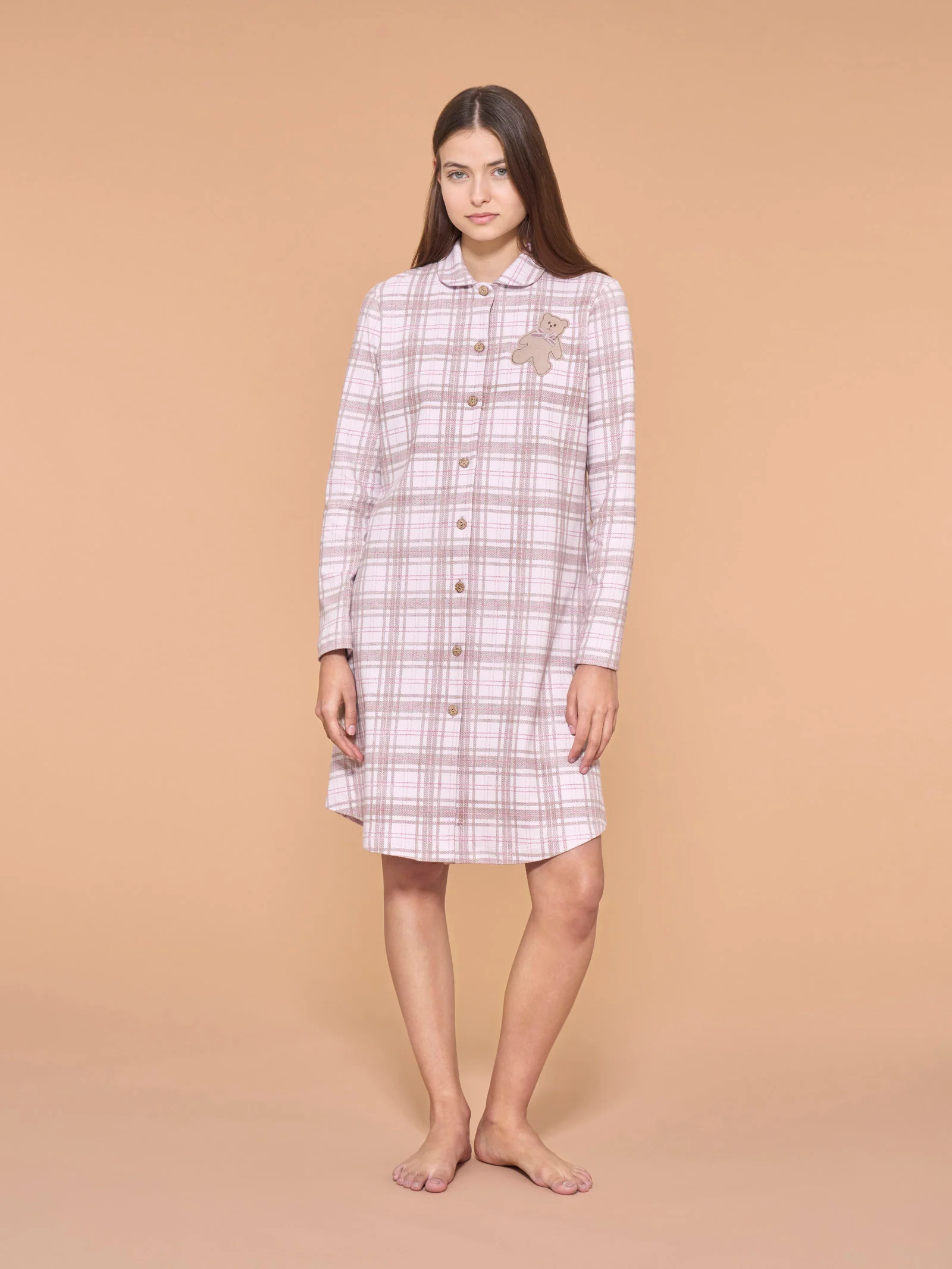 Camicia da notte aperta in interlock di cotone - Fant. Mauve Mist
