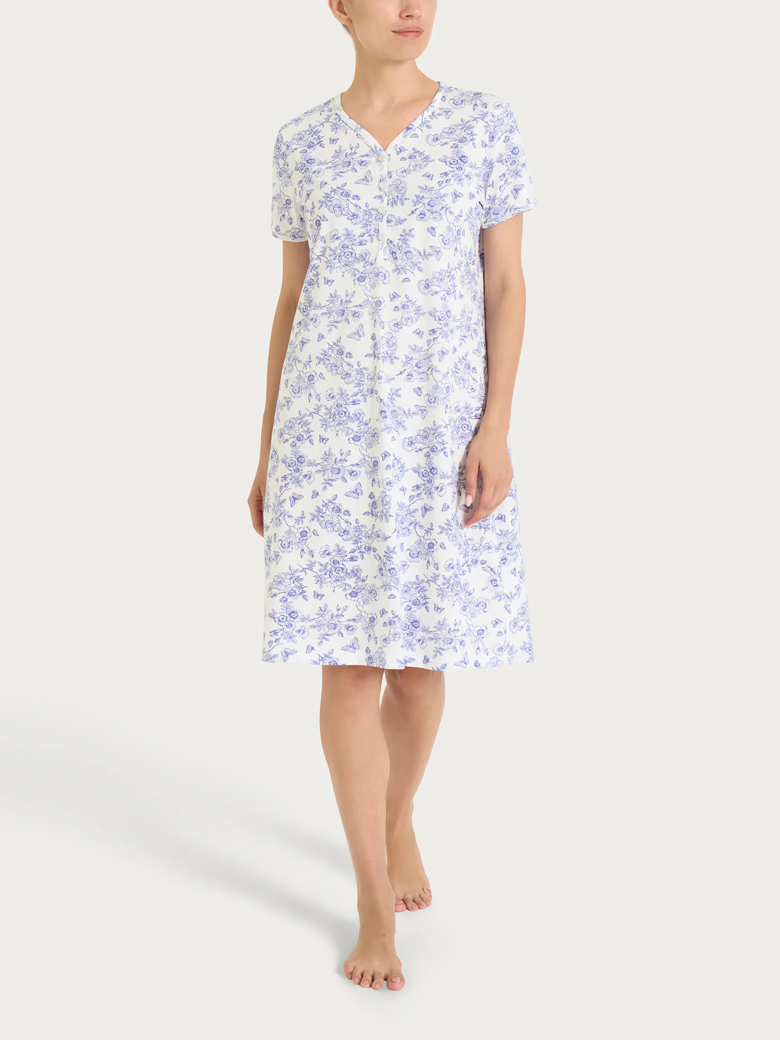 Camicia da notte con collo a serafino in Jersey di cotone 52-56 - Fant.Bianco