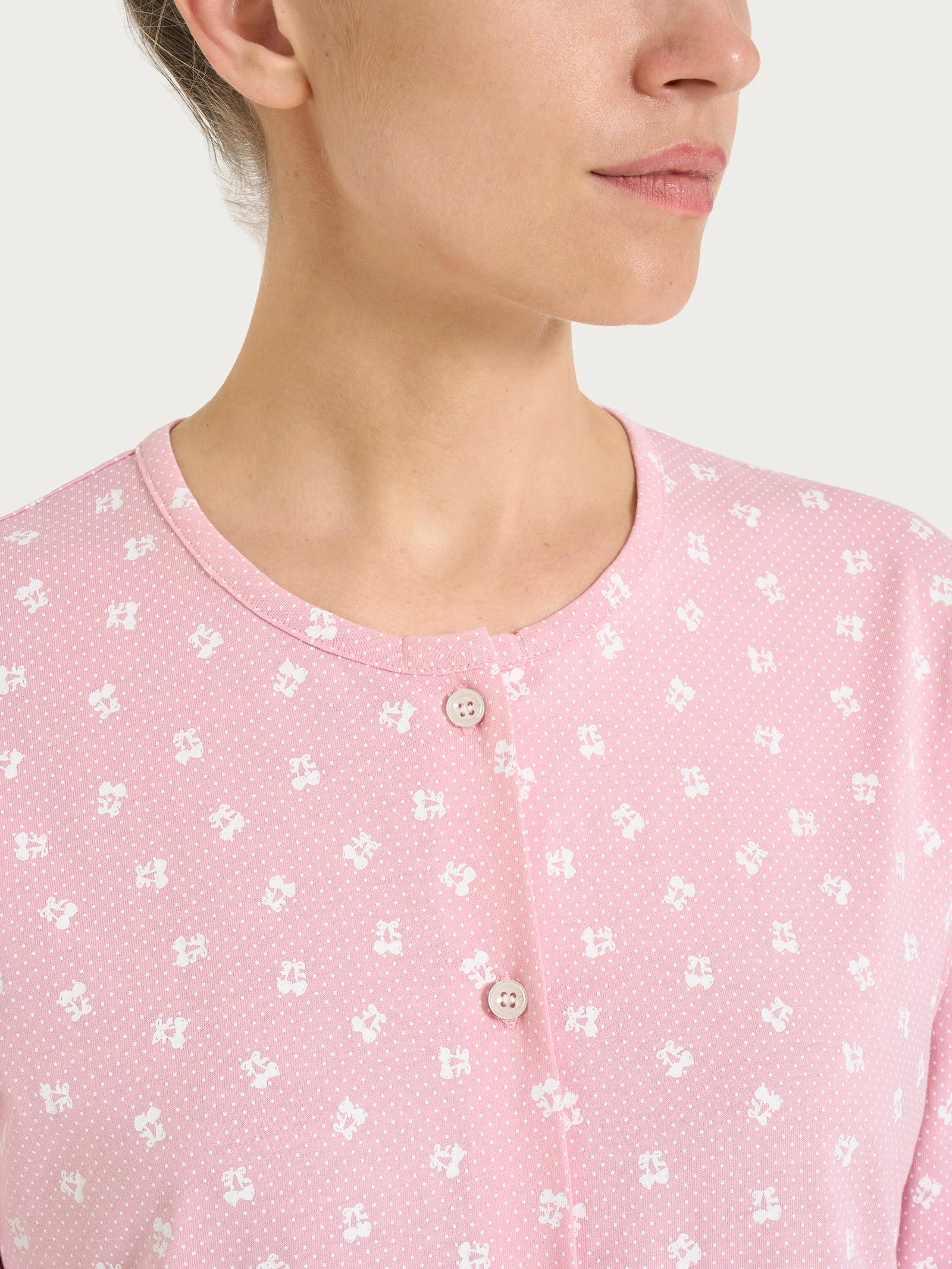Camicia da notte con manica lunga in Jersey di cotone 40-50 - Fant. Cameo Pink - Image 3