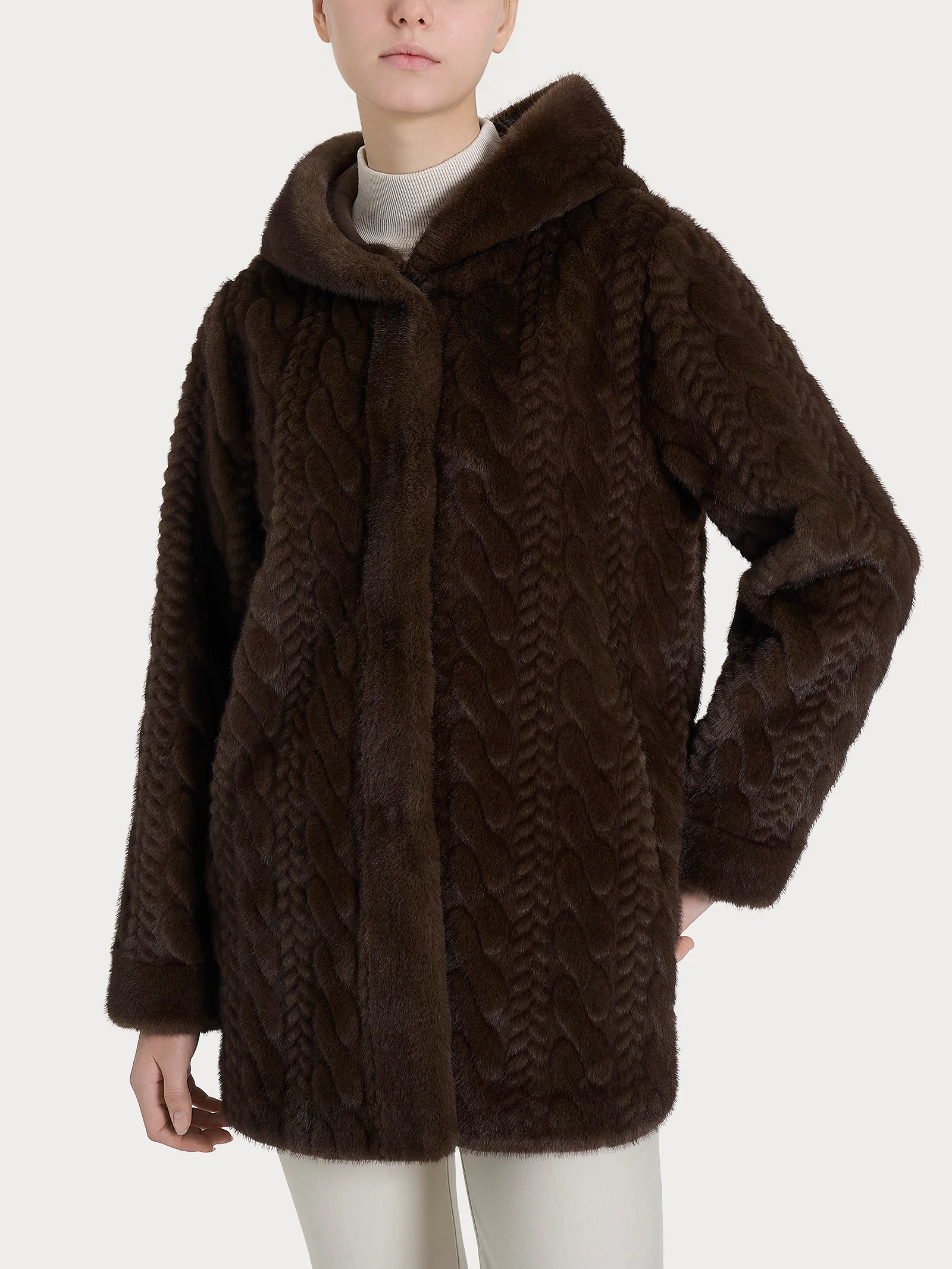 Cappotto con cappuccio double-face in Vegan Fur - Chocolate Torte - Image 2