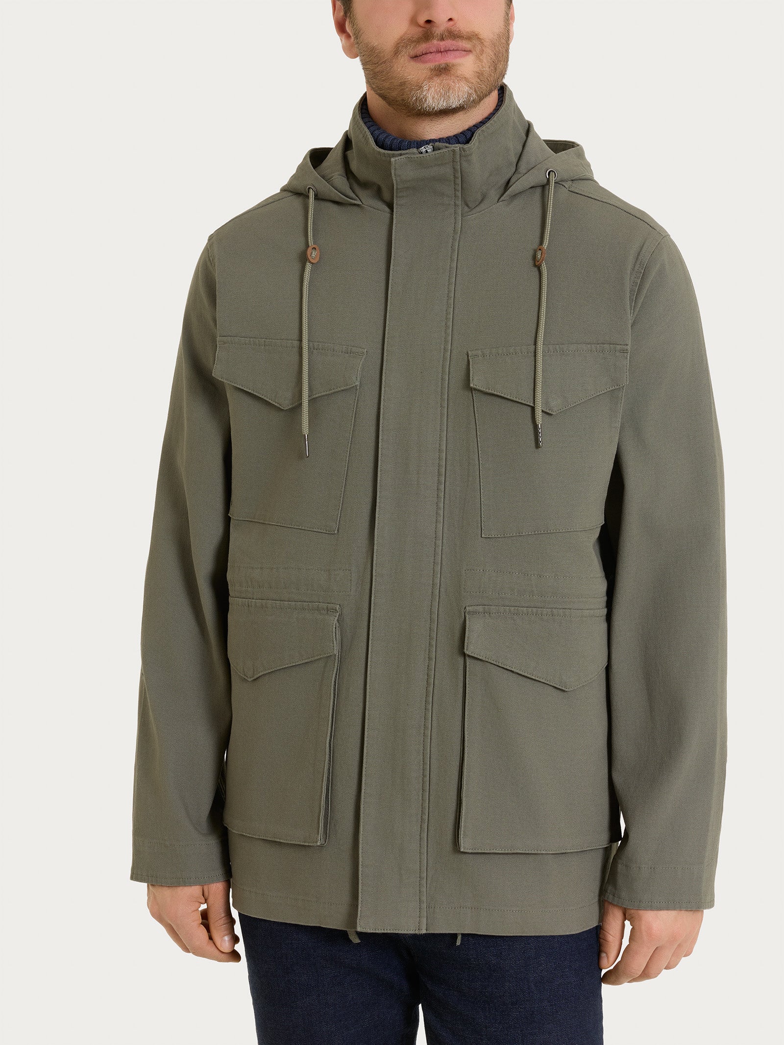 Cappotto con cappuccio In Canvas Stretch - Seagrass