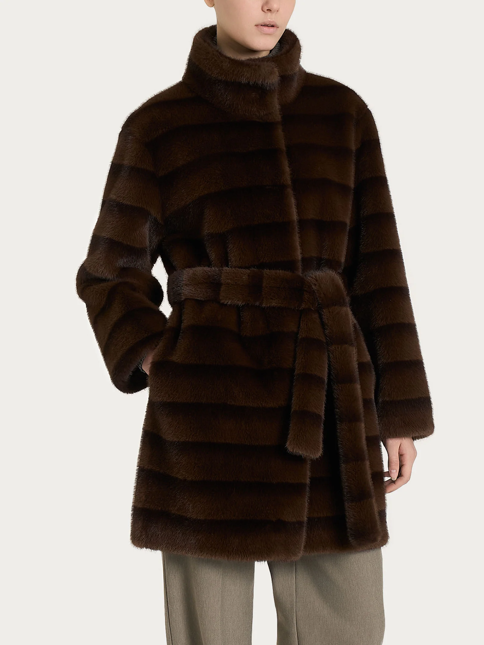 Cappotto con cintura double-face in Vegan Fur - Fant. Chocolate Torte