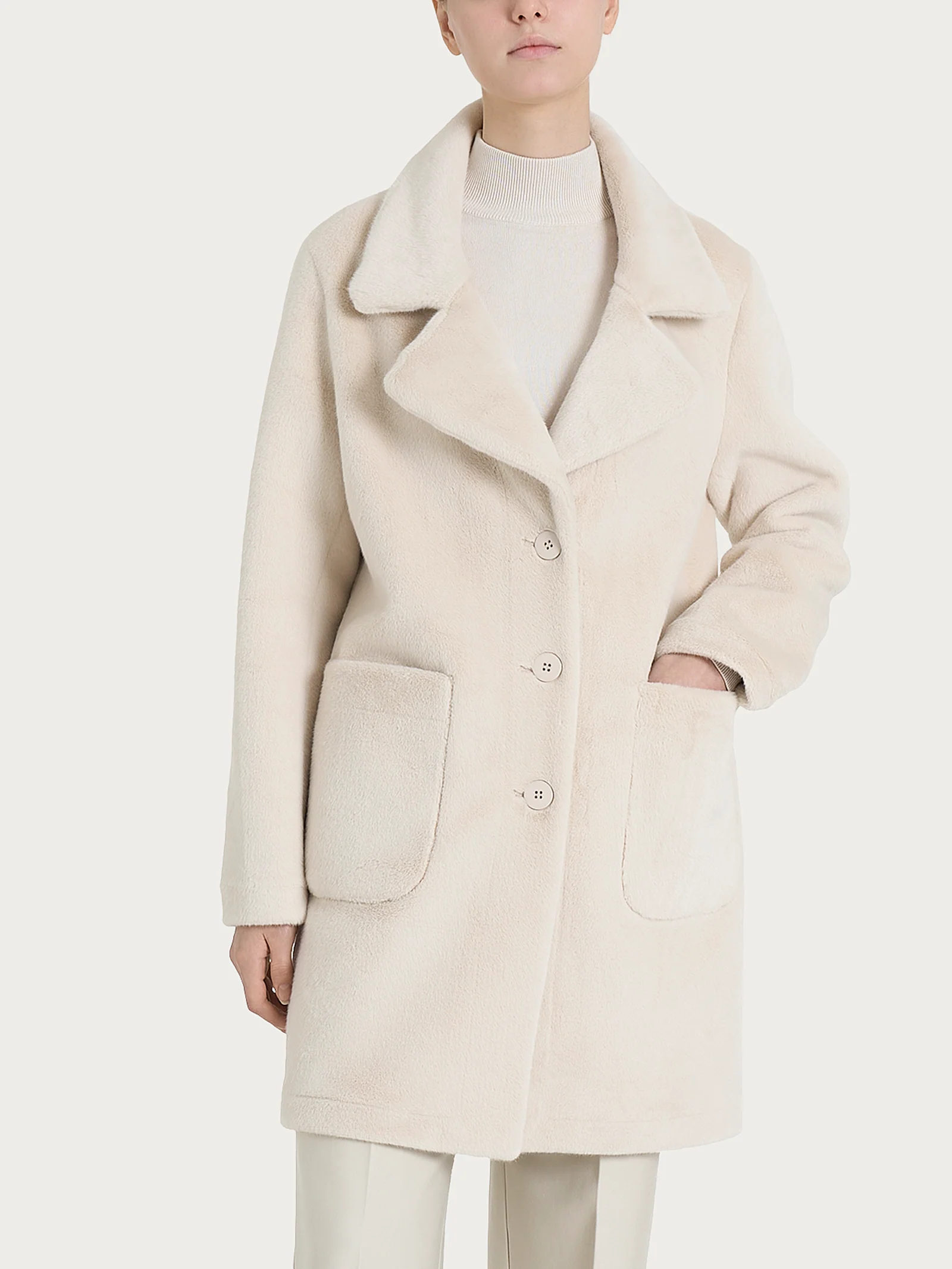 Cappotto corto con revers double-face in Vegan Shearling - Champignon - Image 2
