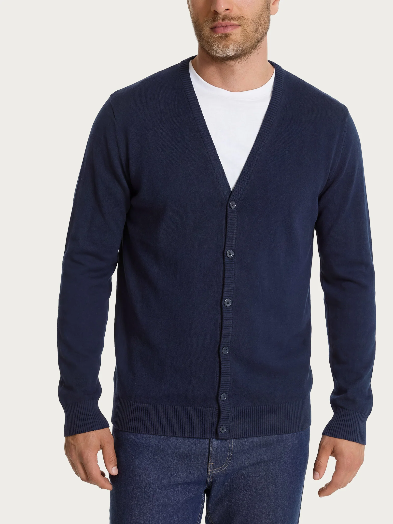 Cardigan a manica lunga in maglia rasata di Puro Cotone - Outer Space