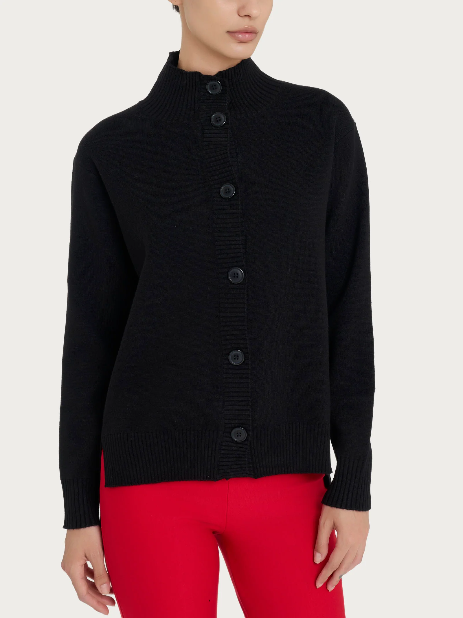 Cardigan aperto con bottoni in super soft - Nero