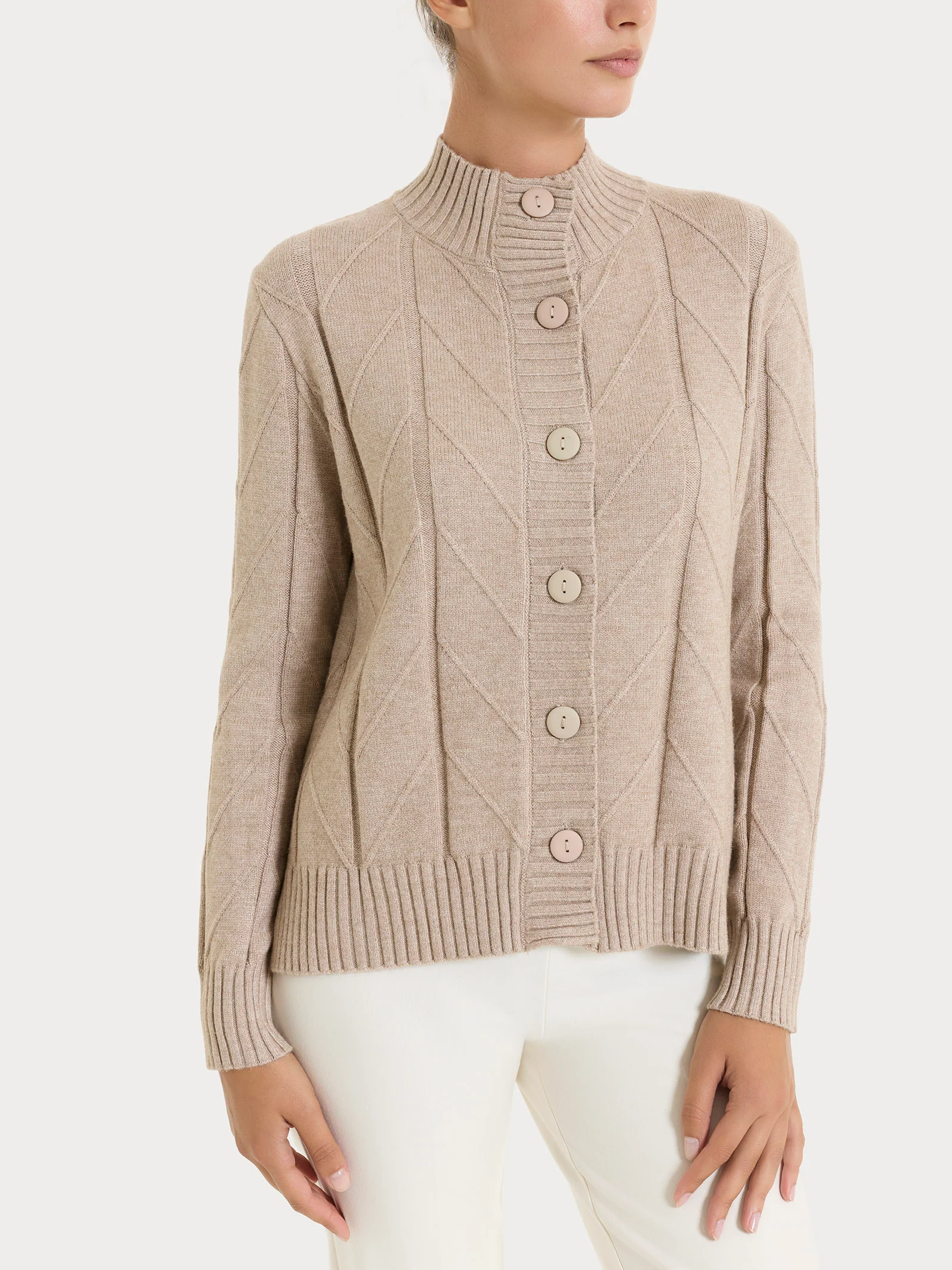 Cardigan aperto con punto spiga in Super Soft - Cammello Mel.