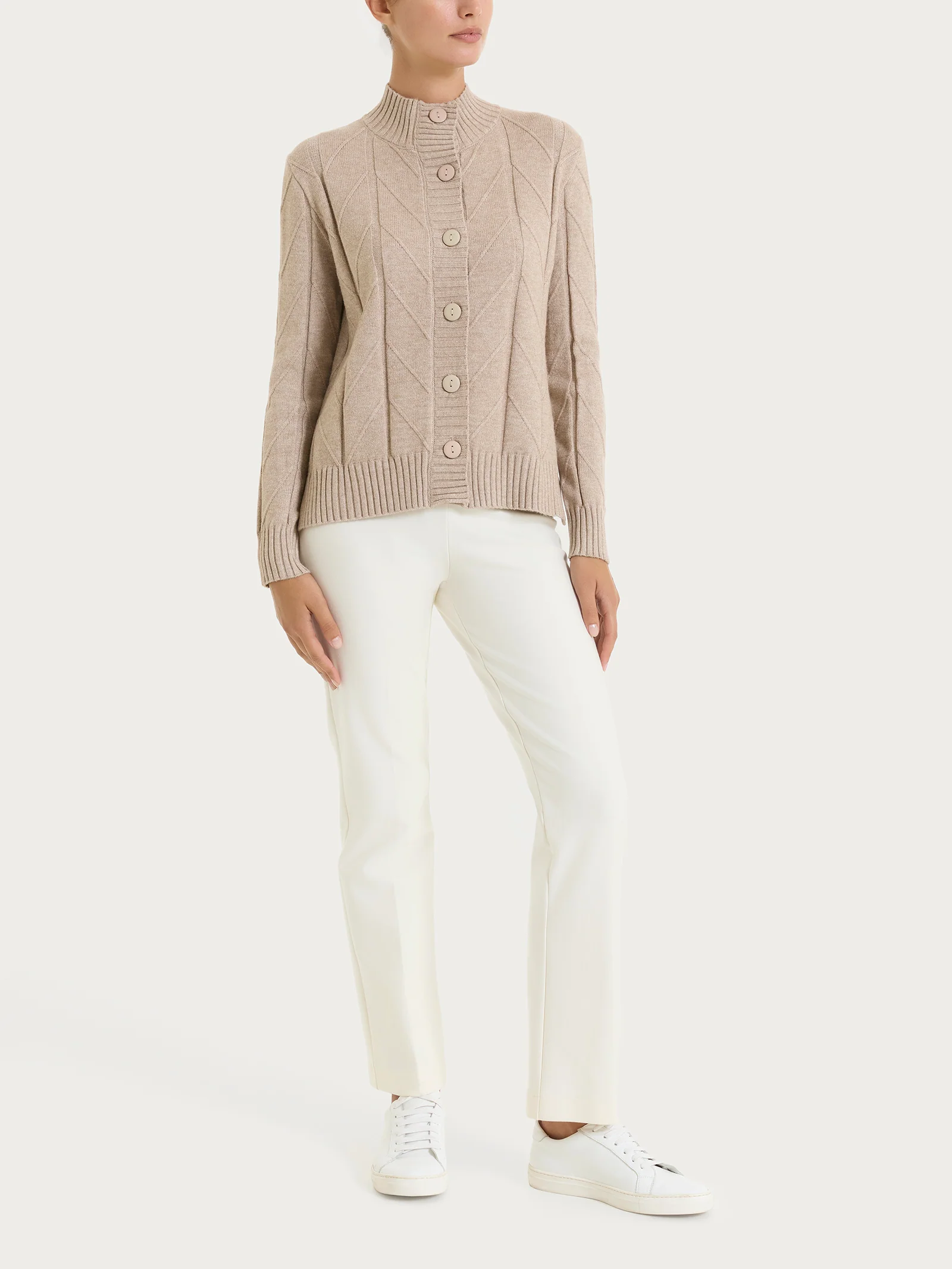 Cardigan aperto con punto spiga in Super Soft - Cammello Mel. - Image 4