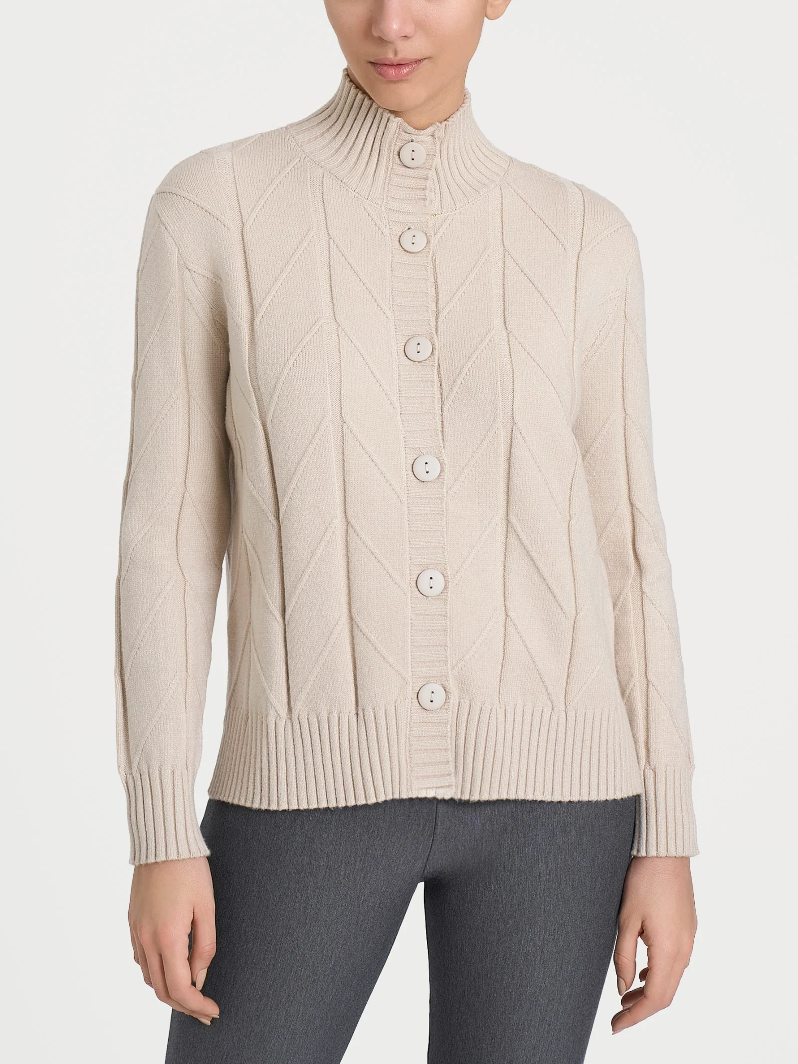 Cardigan aperto con punto spiga in Super Soft - Champignon