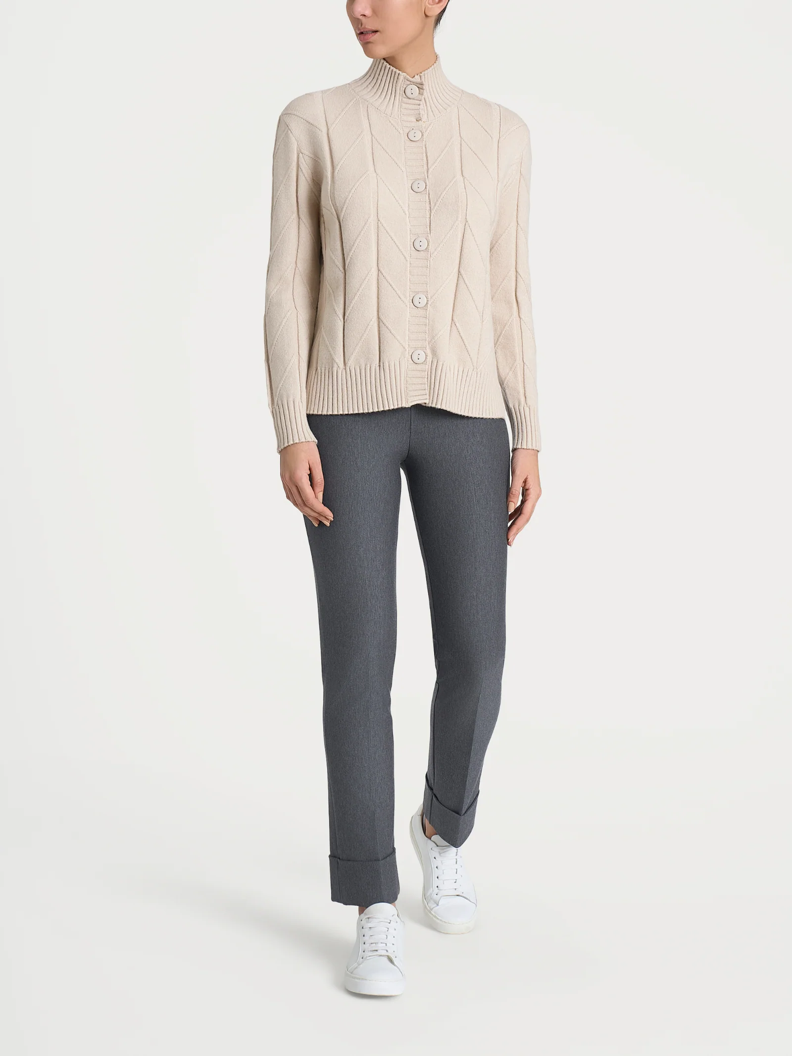 Cardigan aperto con punto spiga in Super Soft - Champignon - Image 4