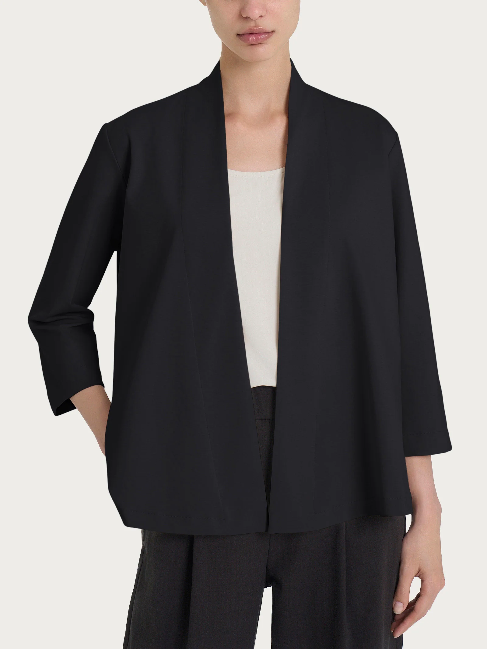 Cardigan aperto in Compact Light - Nero