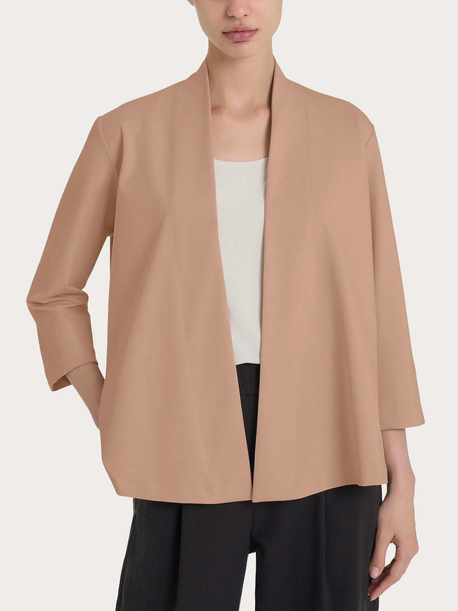 Cardigan aperto in Compact Light - Warm Taupe