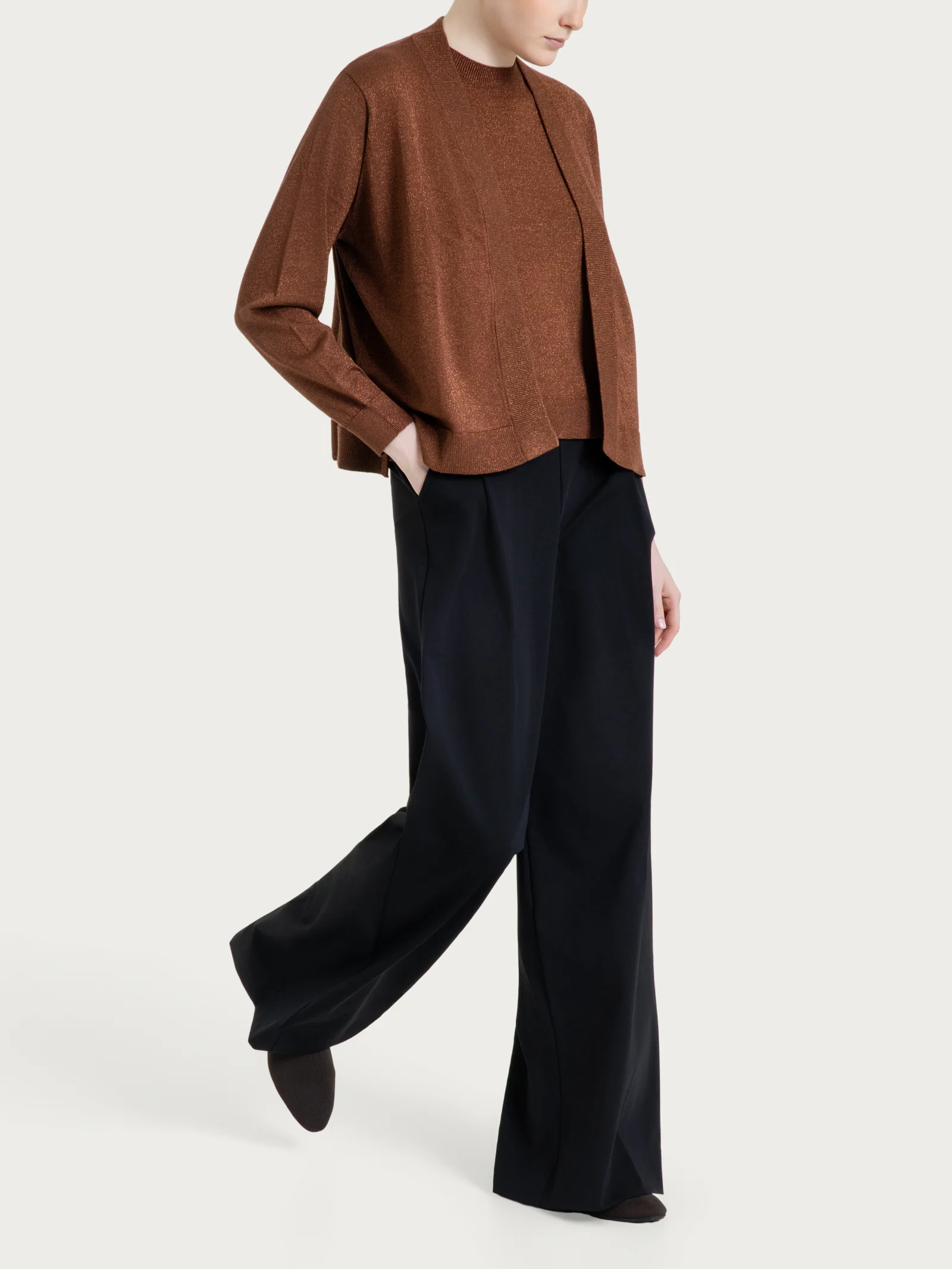Cardigan aperto in Lurex Summertime - Cappuccino - Image 5
