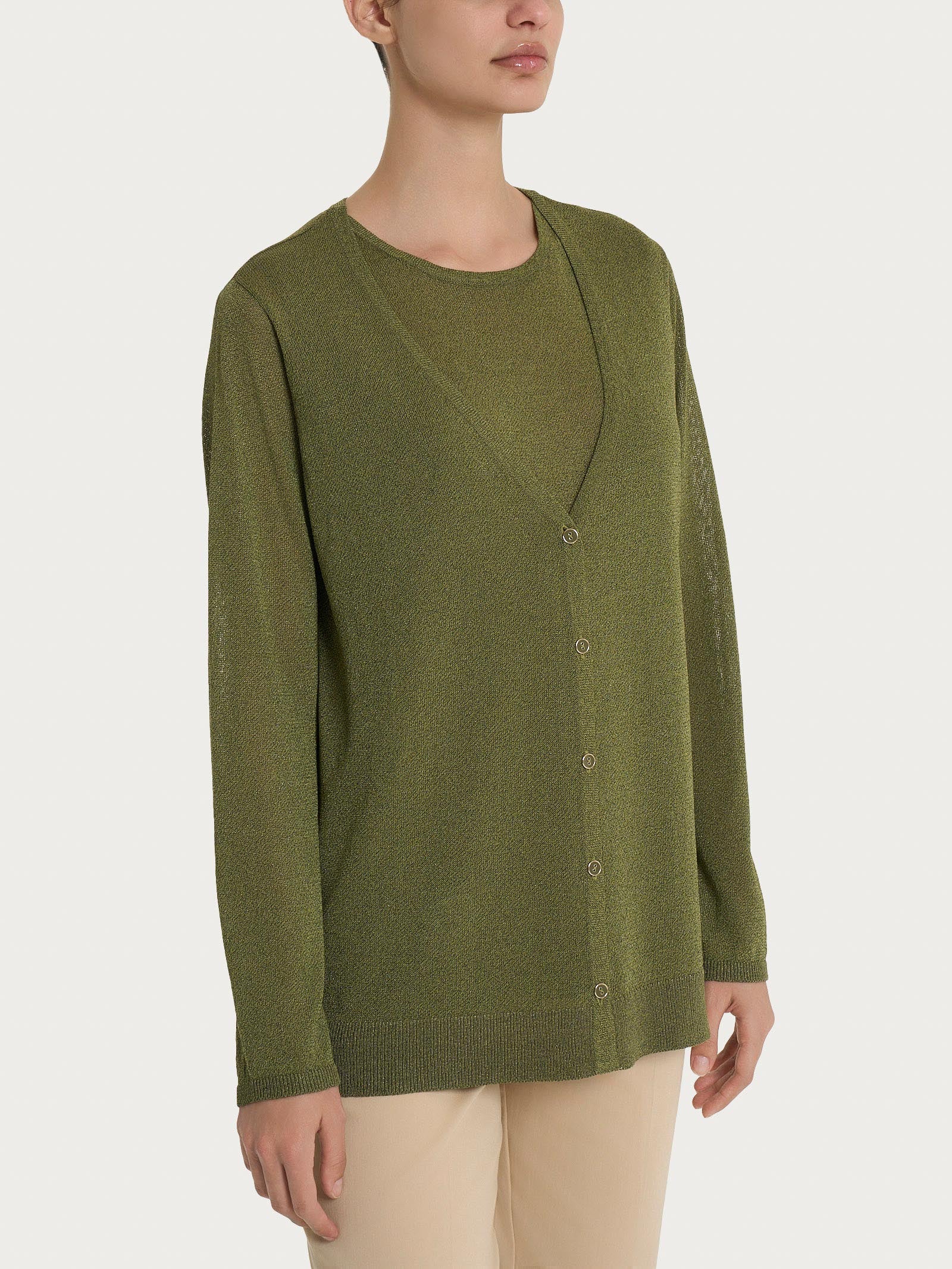 Cardigan con bottoni in Crêpe Lurex - Sphagnum