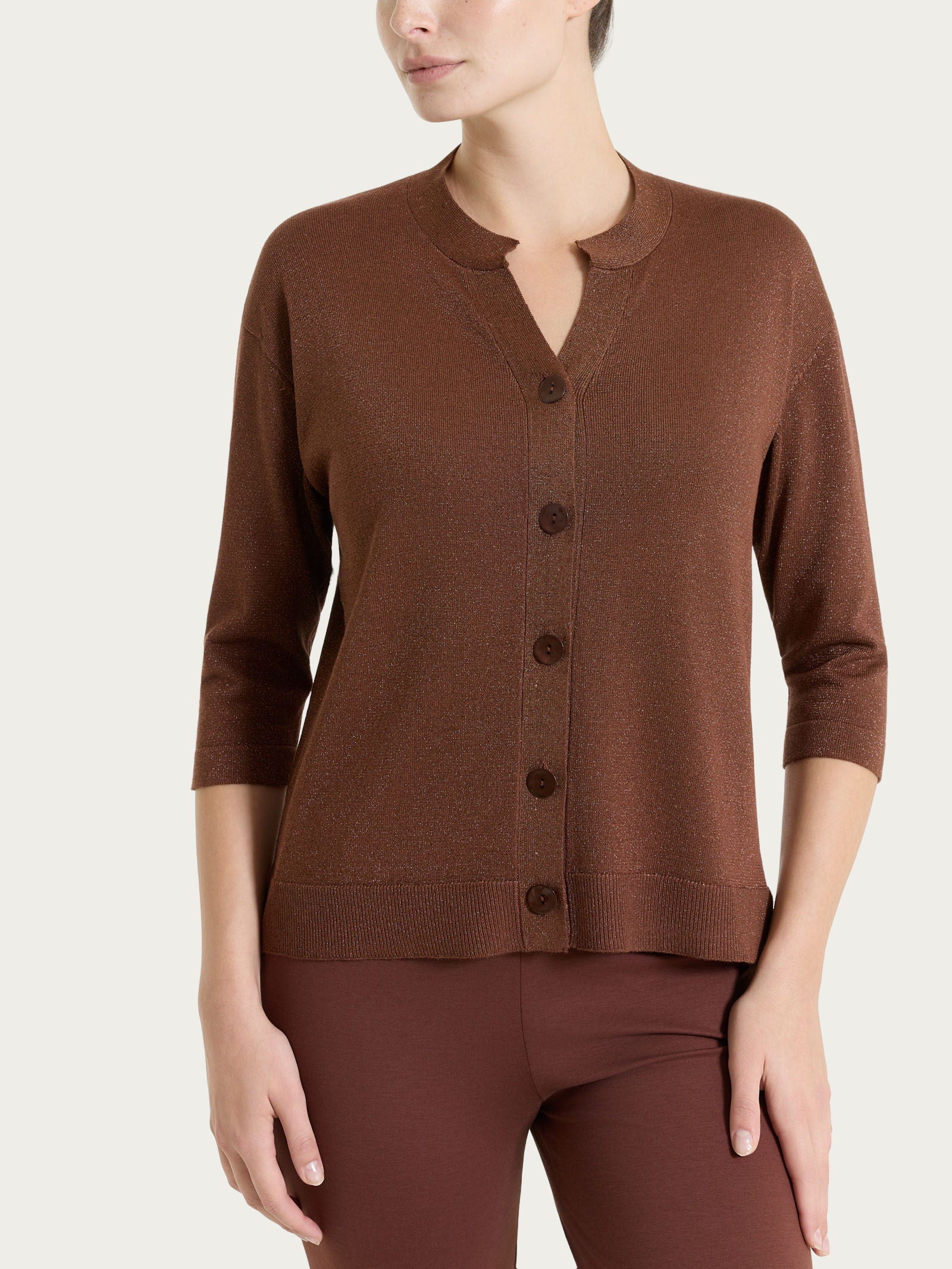 Cardigan con bottoni in Lurex Summertime - Cappuccino