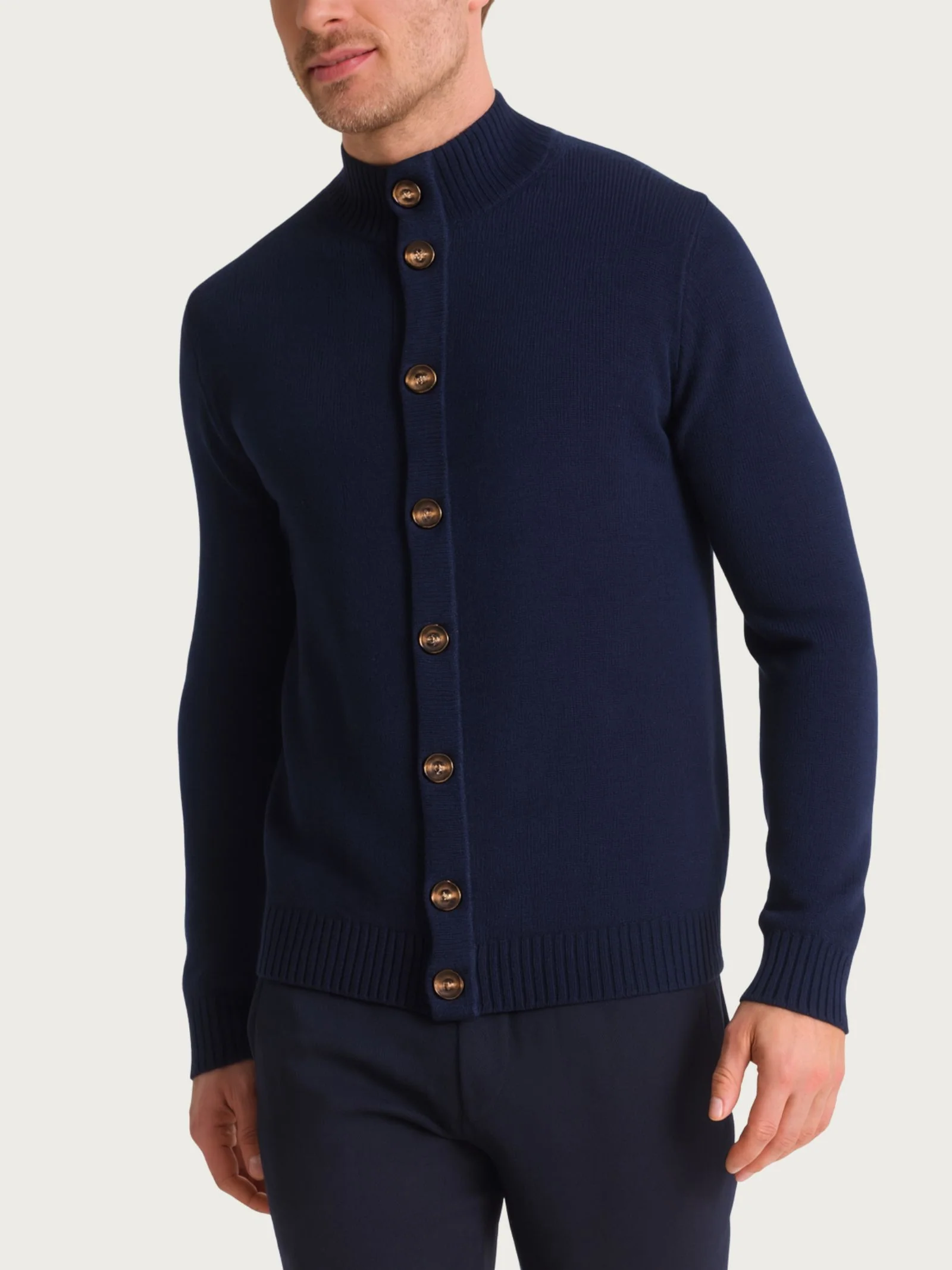 Cardigan con collo alto in Natural Soft - Bleu