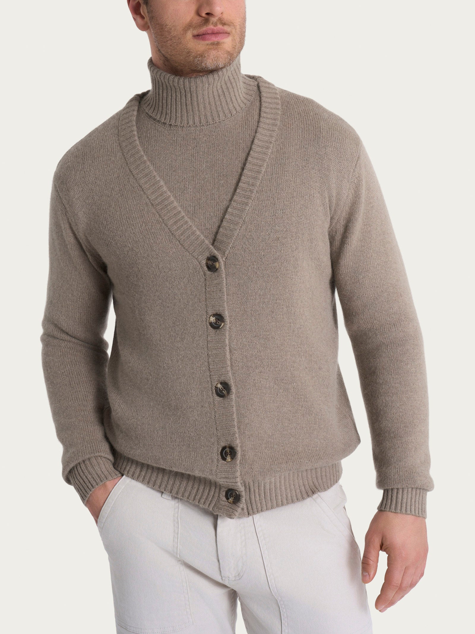 Cardigan con scollo a V in Natural Soft - Glace' Mel.