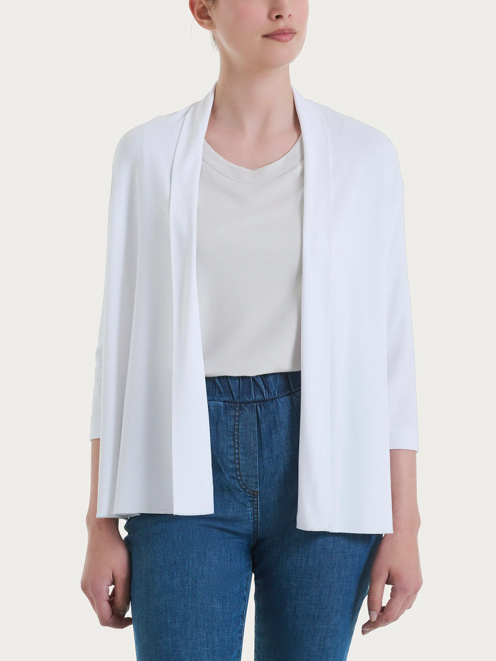 Cardigan corto aperto in jersey di viscosa crêpe - Bianco
