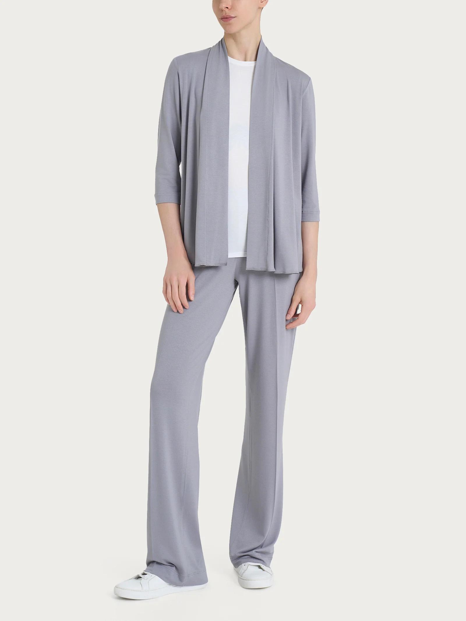 Cardigan corto aperto in jersey di viscosa crêpe - Ultimate Gray - Image 4