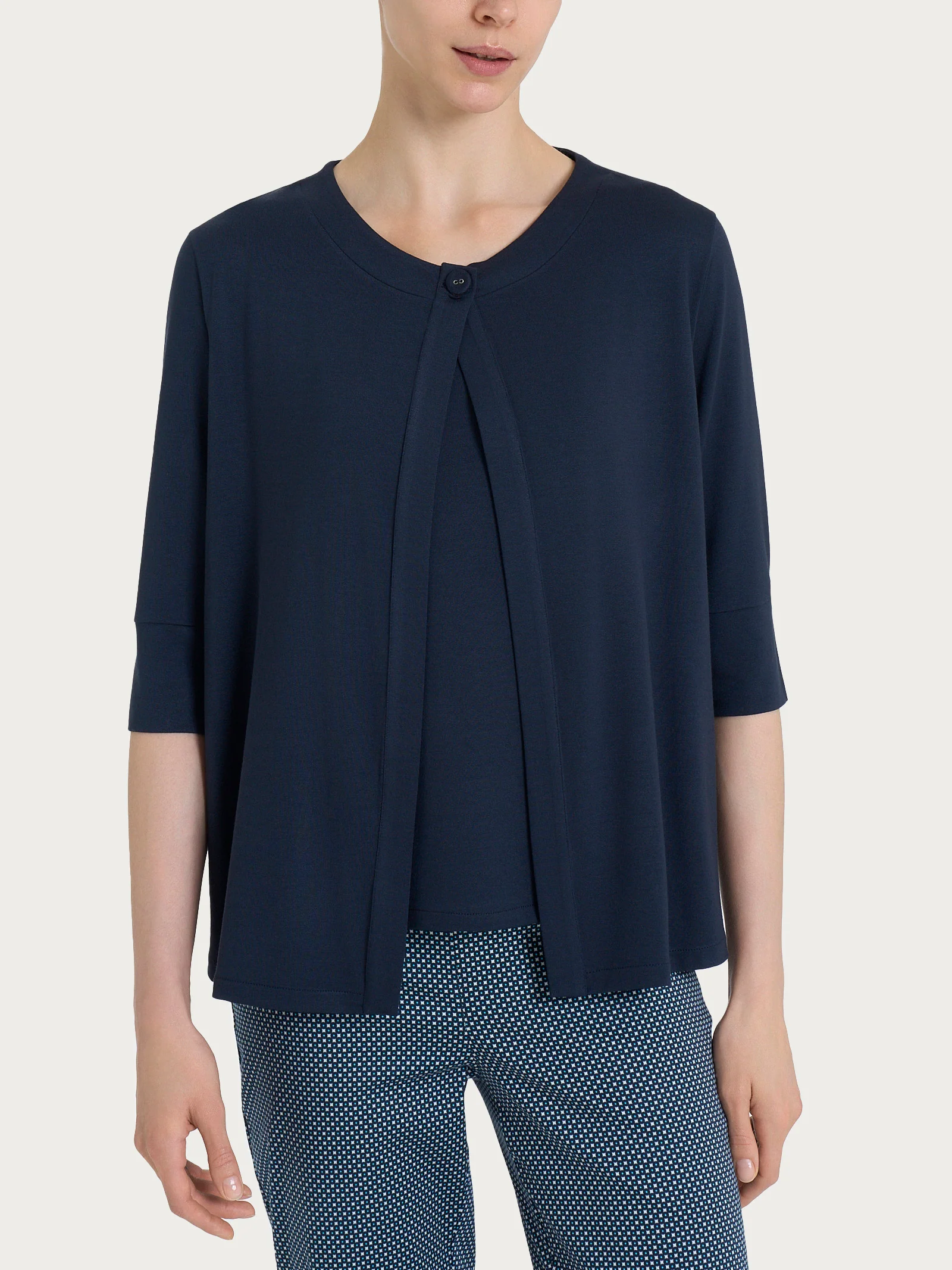 Cardigan corto in jersey di viscosa crêpe - Bleu