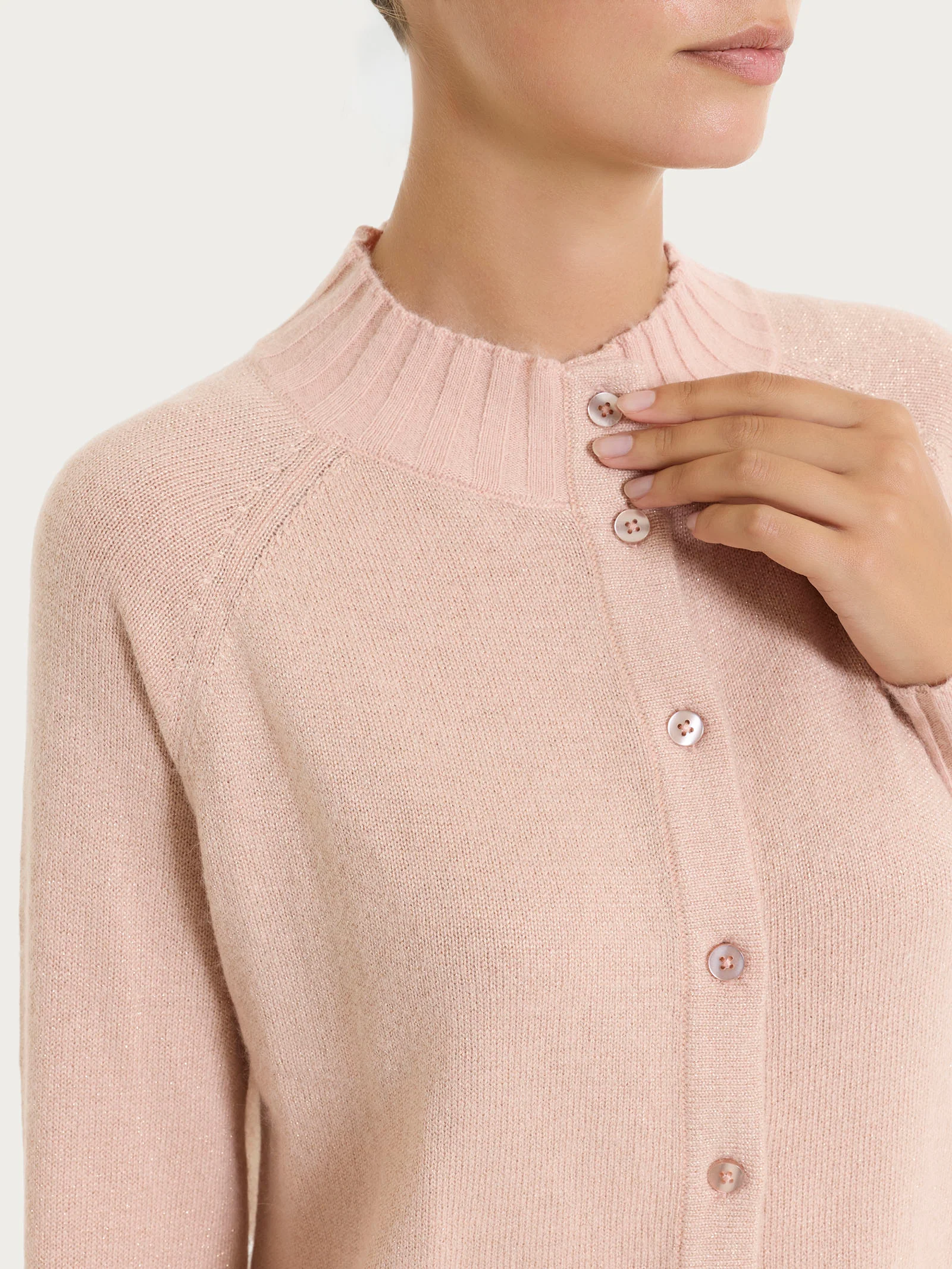 Cardigan corto in Natural Soft e Lurex - Cameo Rose - Image 3