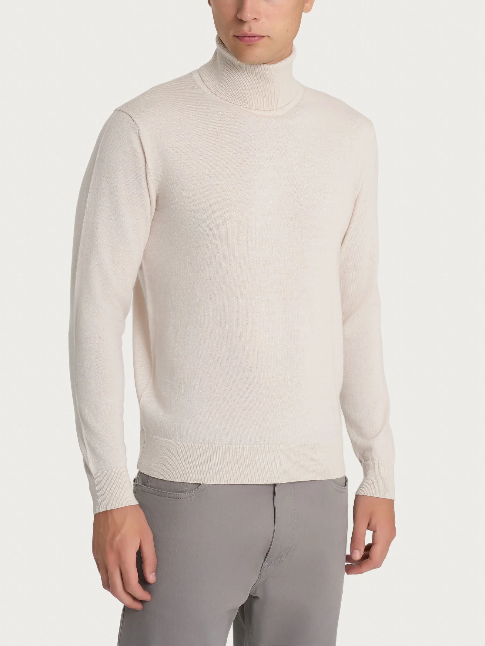 Dolcevita a maglia unita in Merino Soft - Champignon