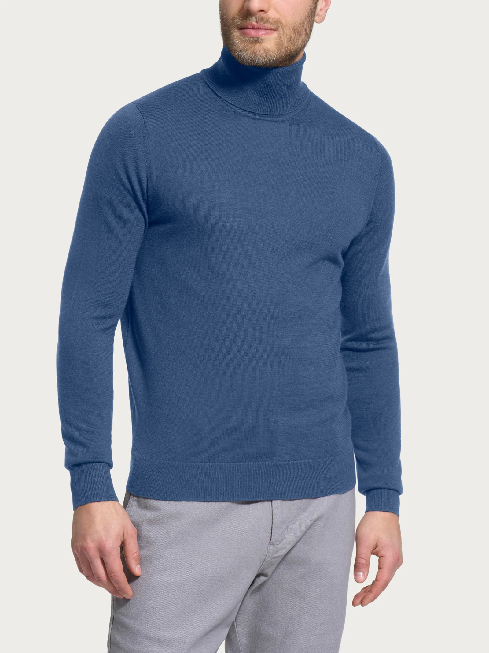 Dolcevita a maglia unita in Merino Soft - Gray Blue