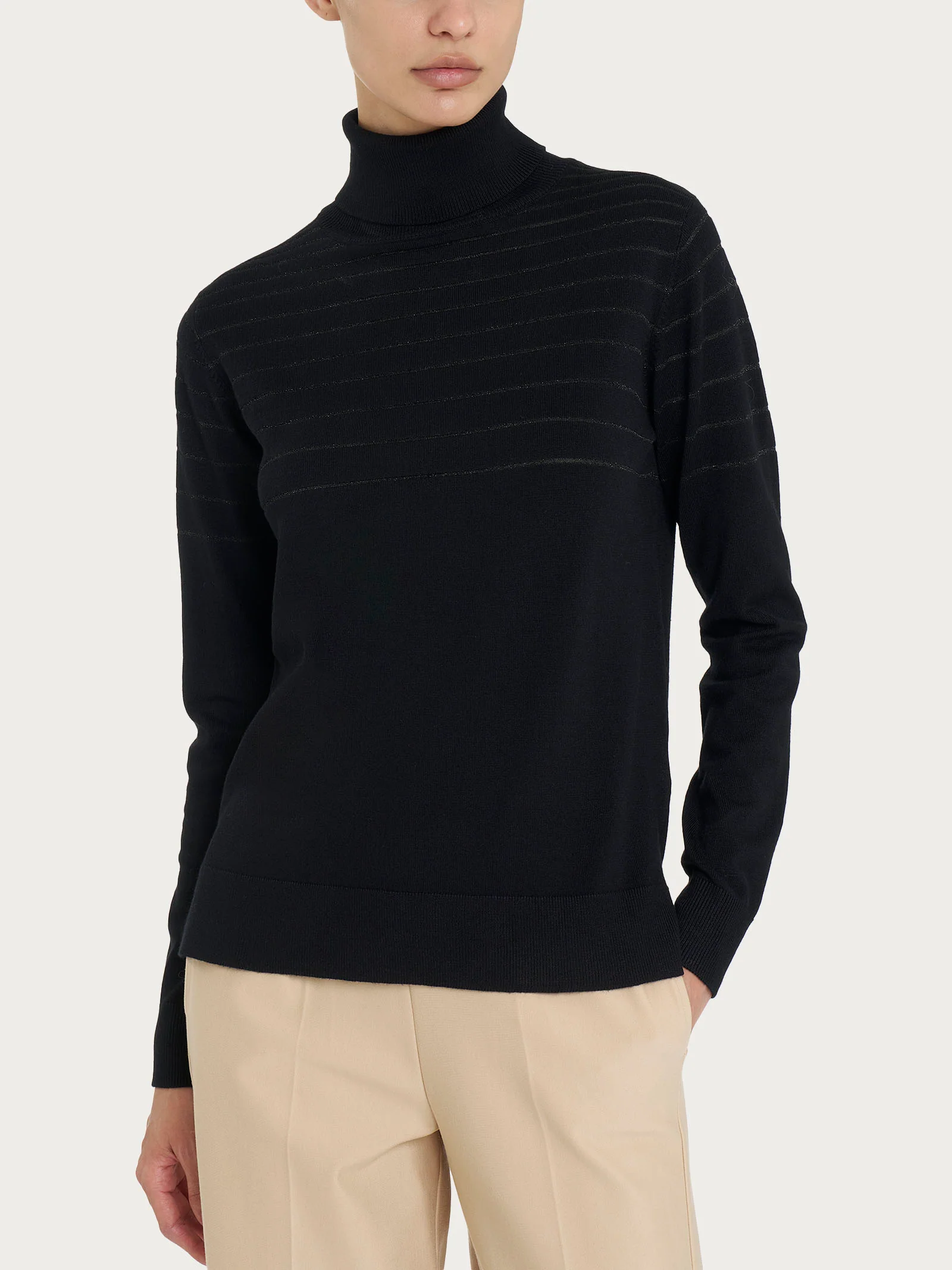 Dolcevita a righe Four Seasons con Lurex - Nero