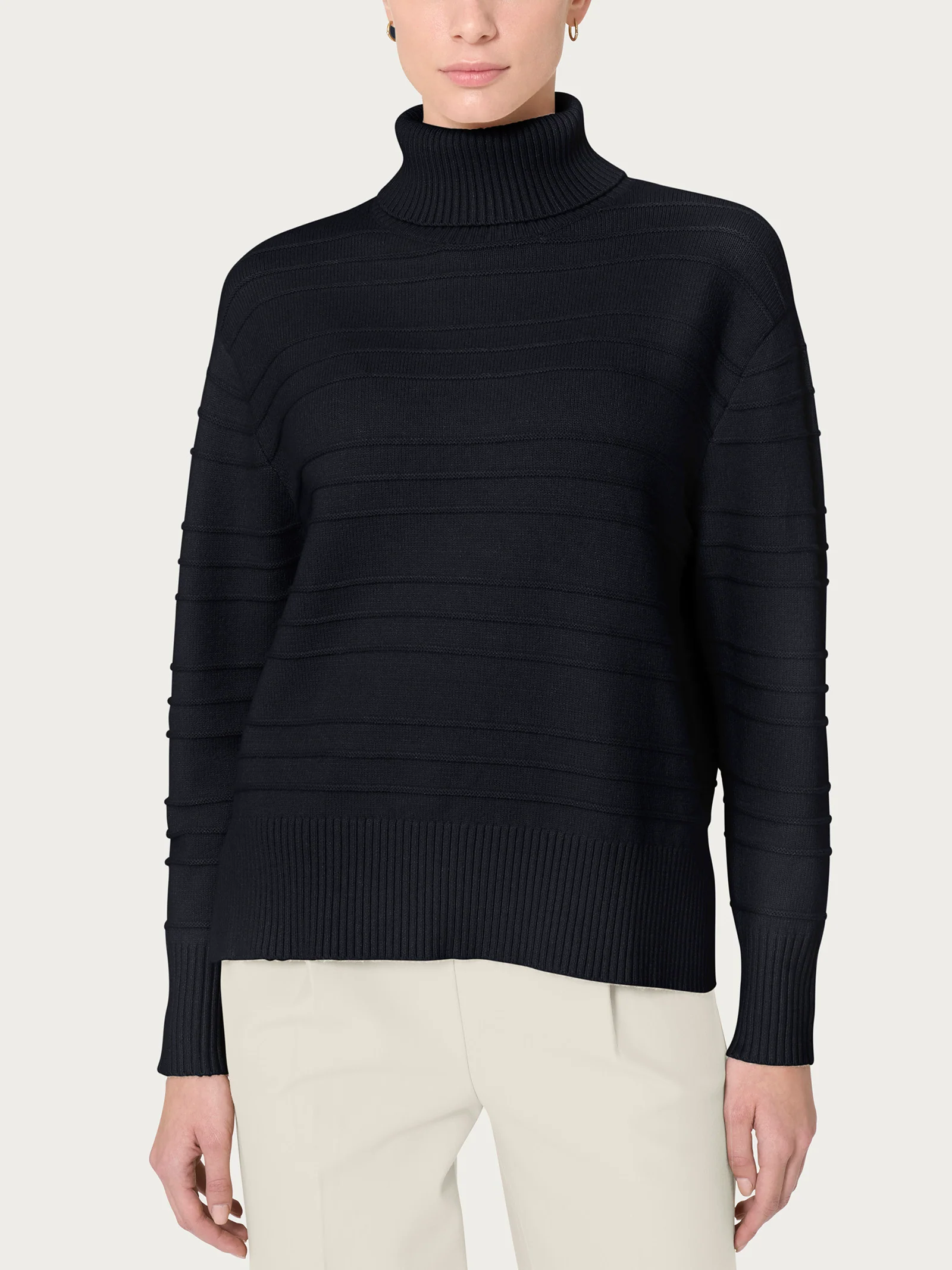Dolcevita a righe in Super Soft - Nero