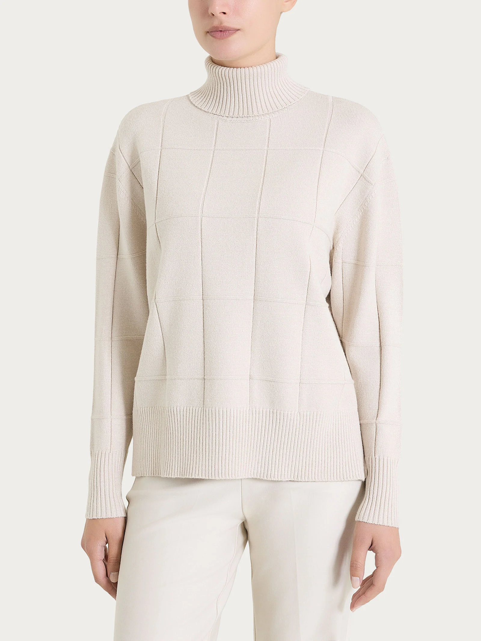 Dolcevita con fantasia check in Super Soft - Champignon