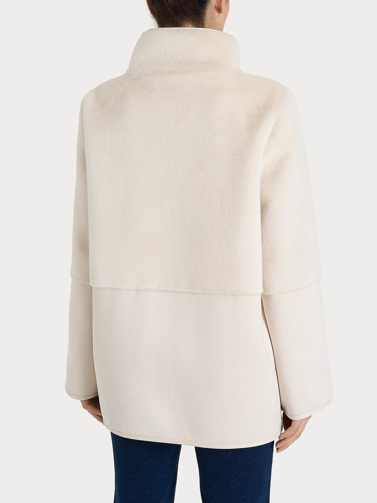 Giacca lunga con collo alto double-face in Vegan Shearling  - Champignon - Image 3