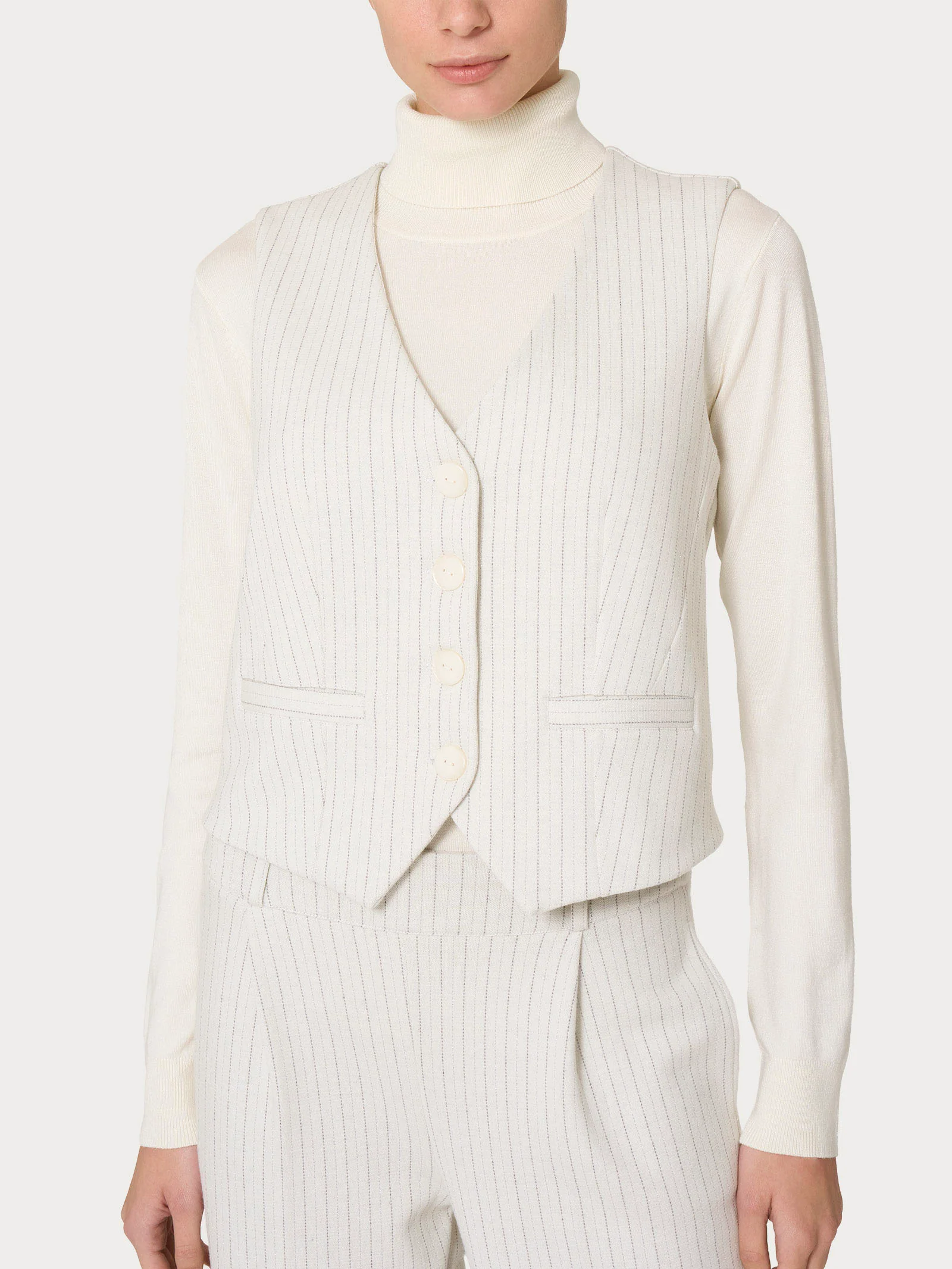 Gilet 4 bottoni gessato in tessuto Eco Jacquard - Fant.Argento Mel.